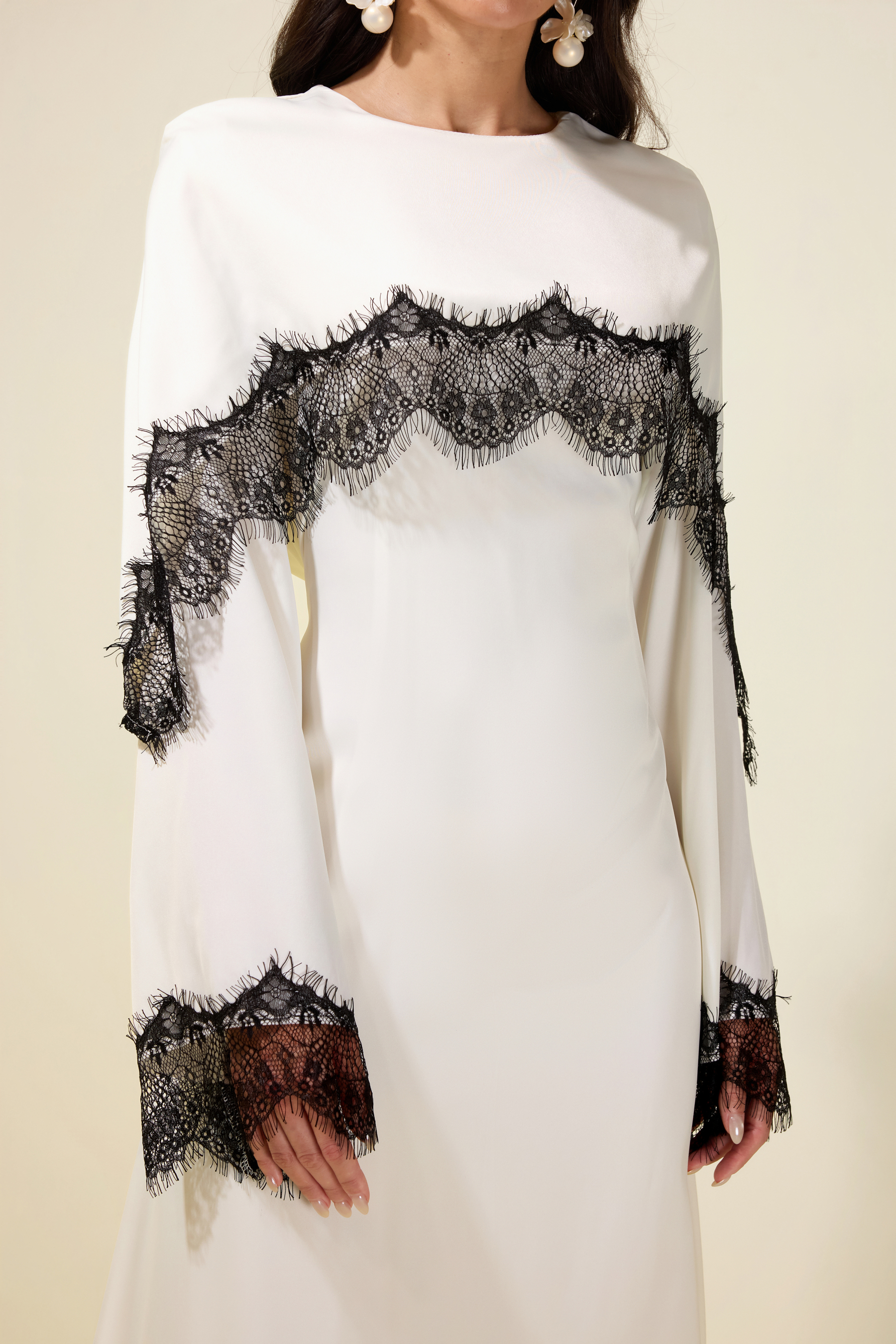 Lace Satin Cape Maxi Dress