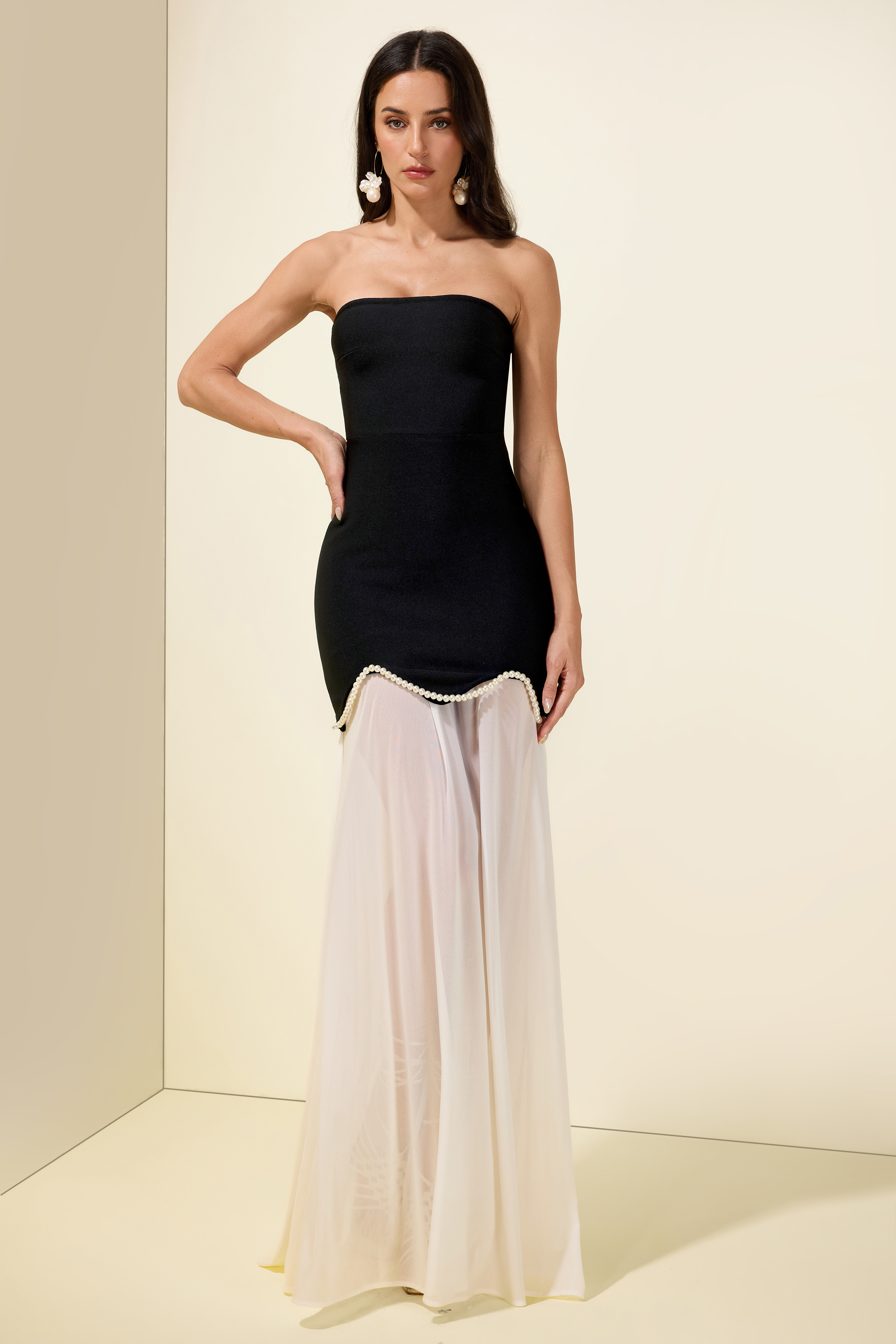 Color Block Off Shoulder Maxi Dress