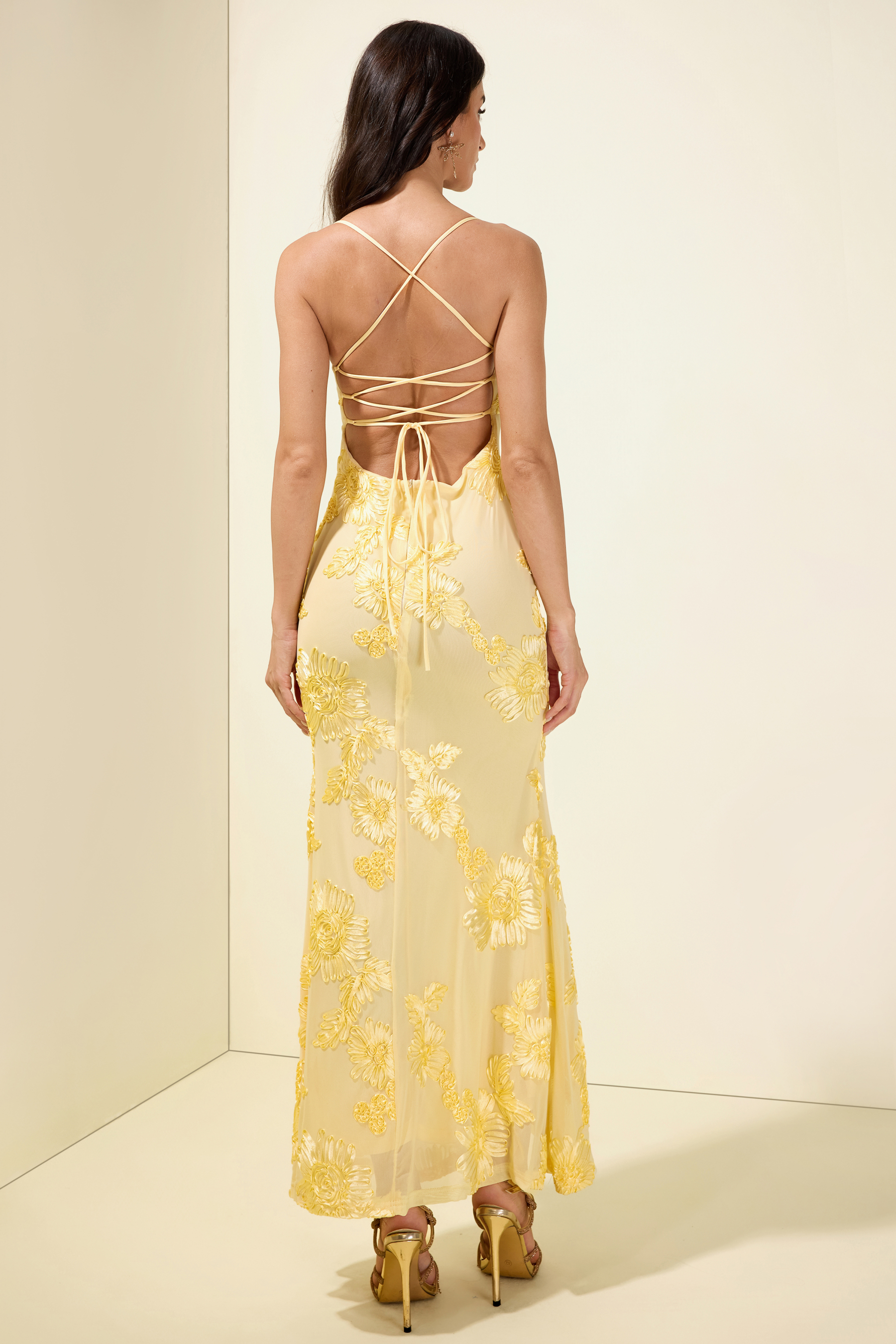 Mesh Embroidered Slip Midi Dress