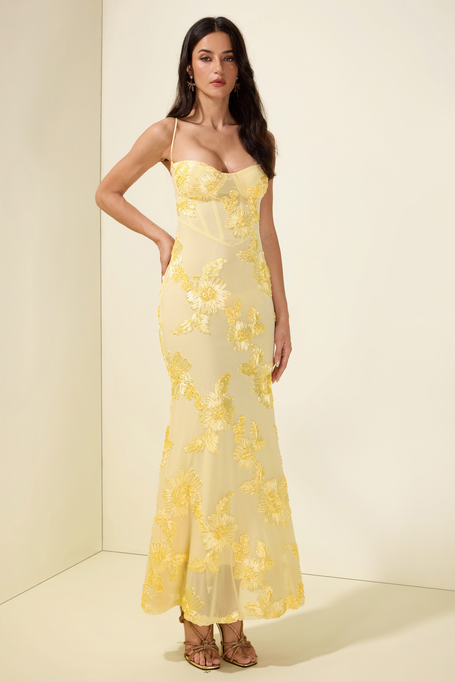 Mesh Embroidered Slip Midi Dress