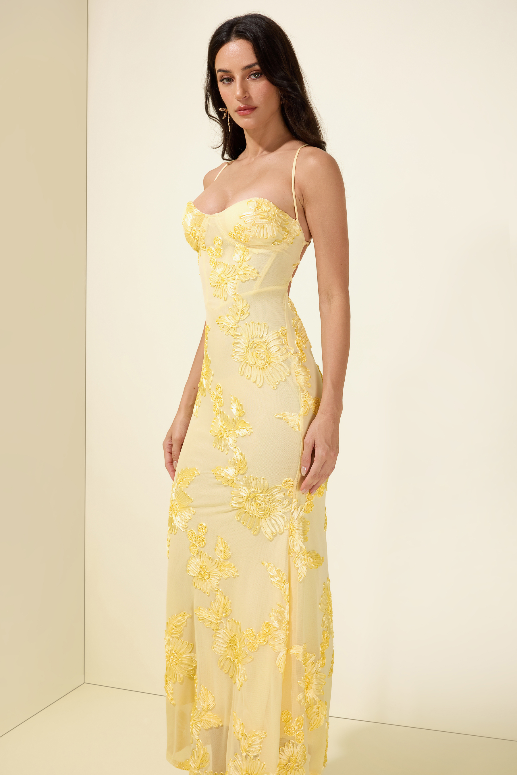 Mesh Embroidered Slip Midi Dress