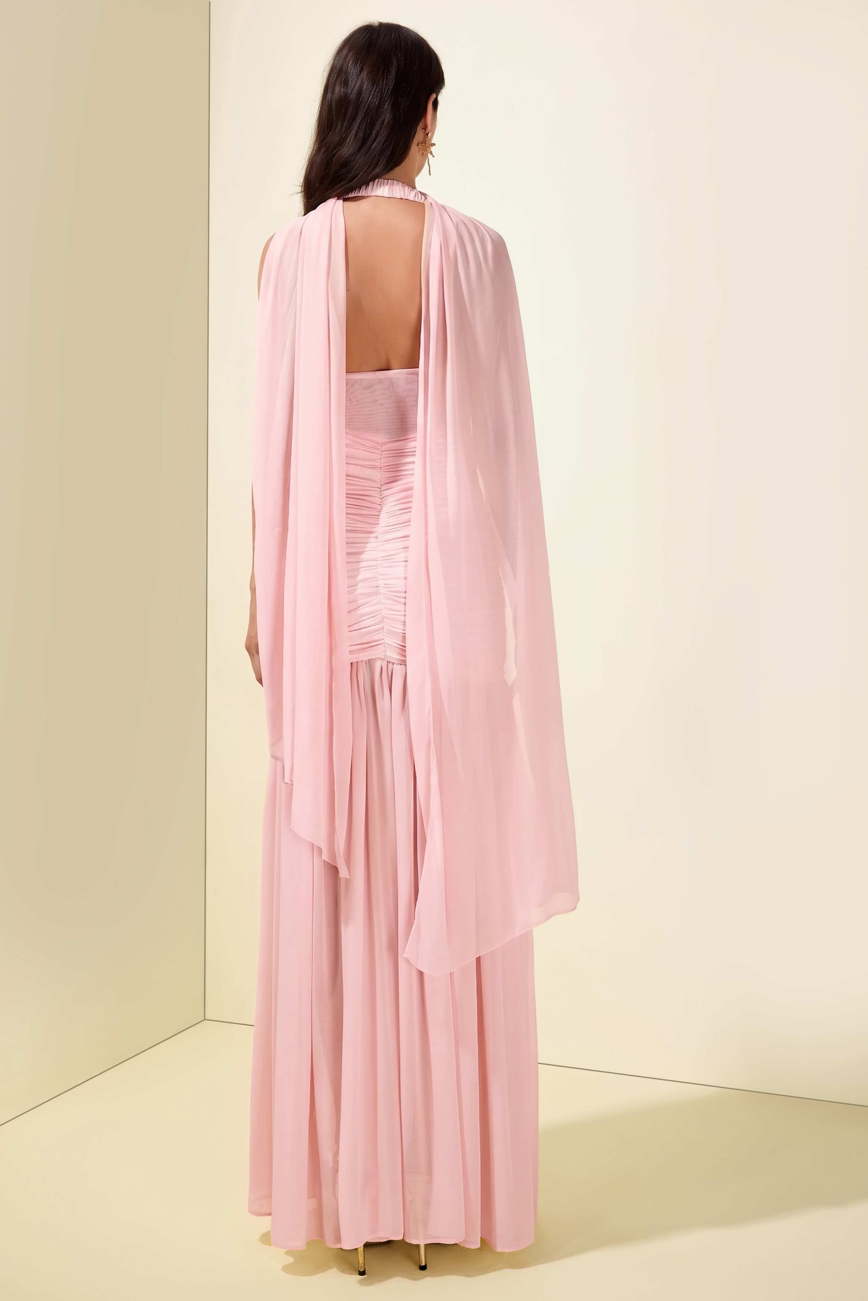 Chiffon Jersey Gathering Midi Dress