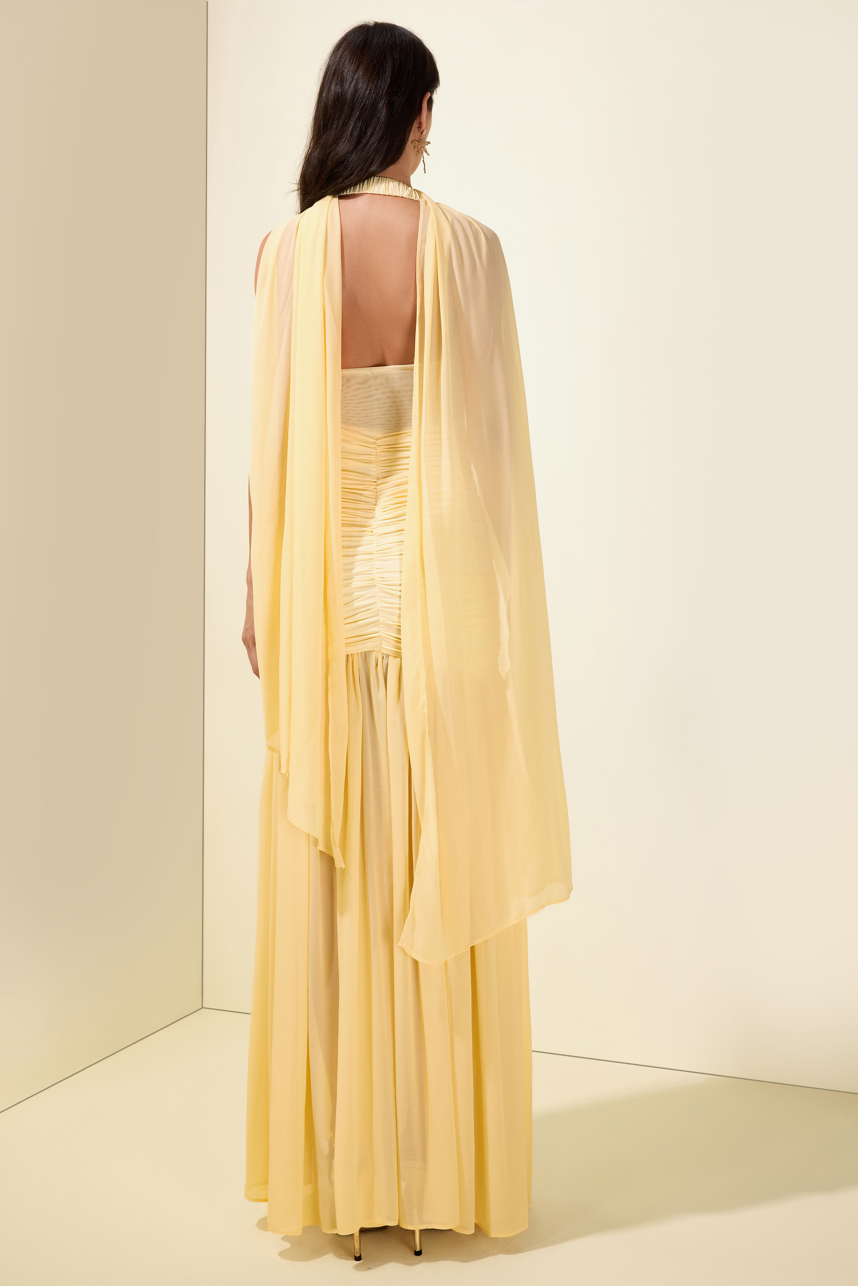 Chiffon Jersey Gathering Midi Dress