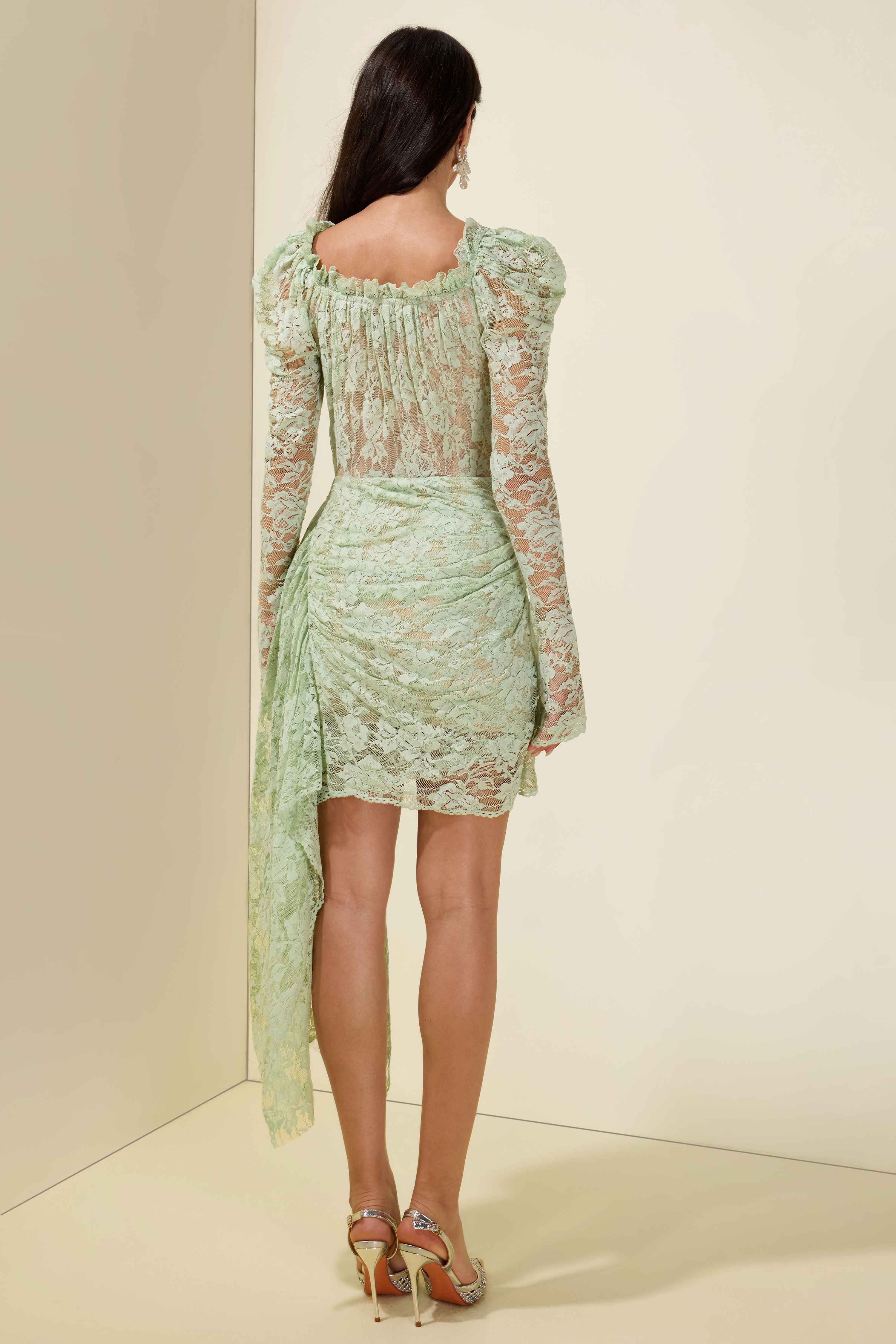 Lace 3D Floral Off-Shoulder Long Sleeve Mini Dress