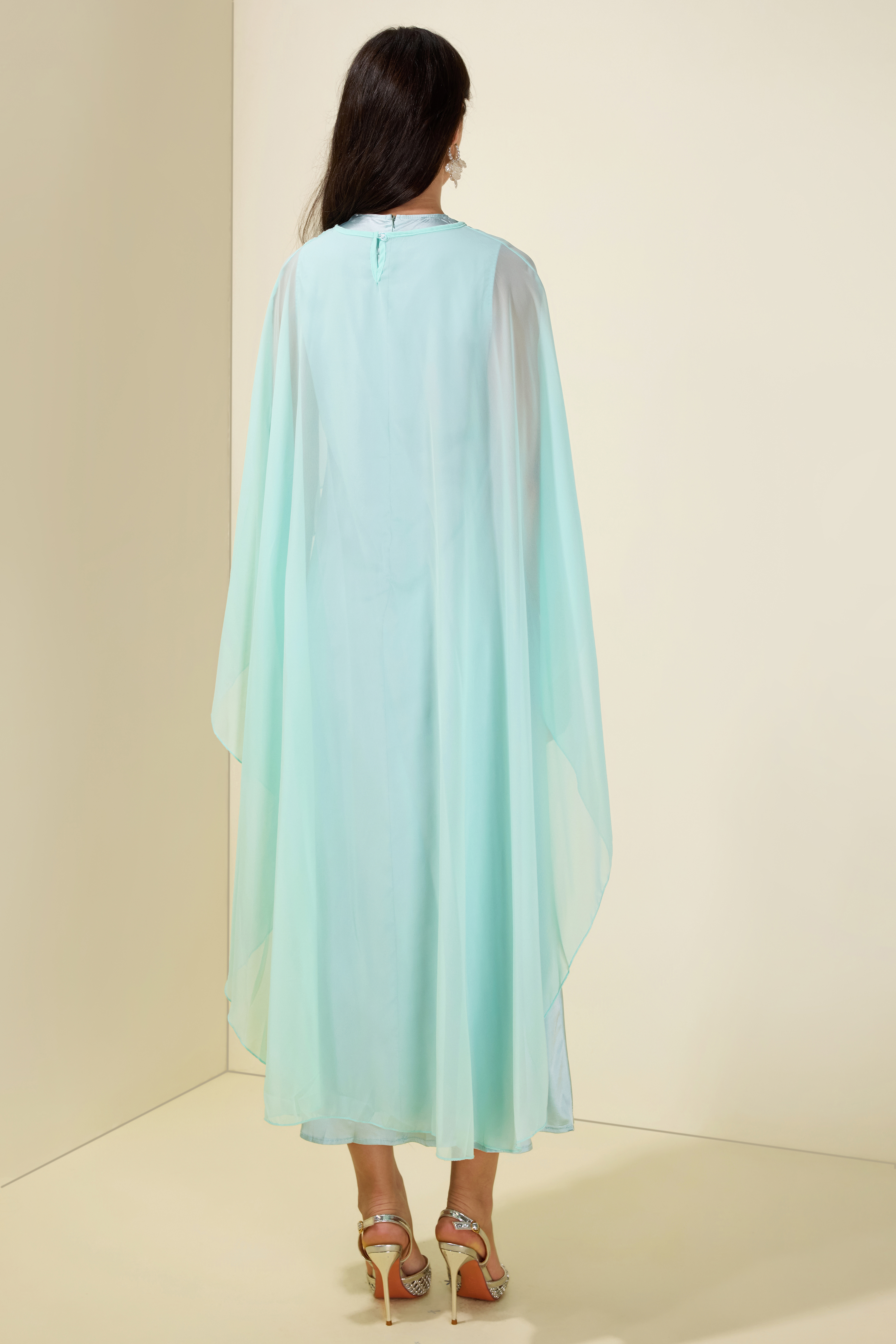 Cape Sleeve Top & Sleeveless Midi Dress