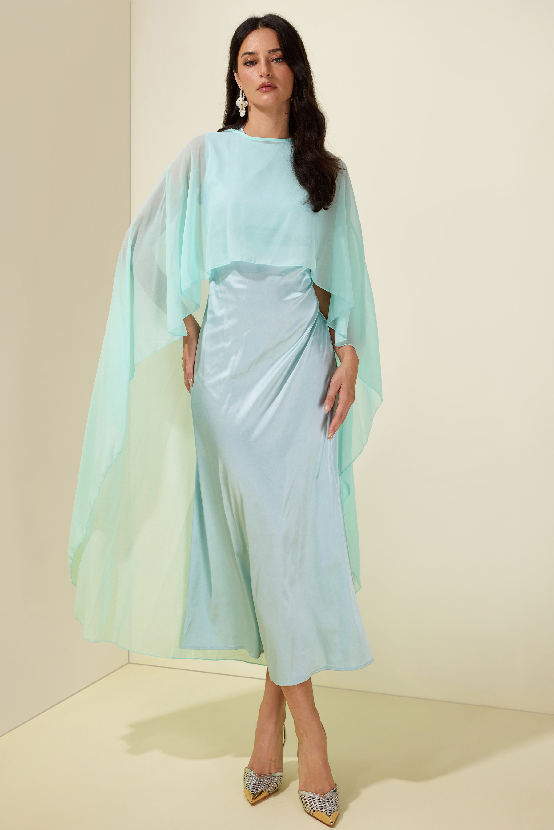 Cape Sleeve Top & Sleeveless Midi Dress