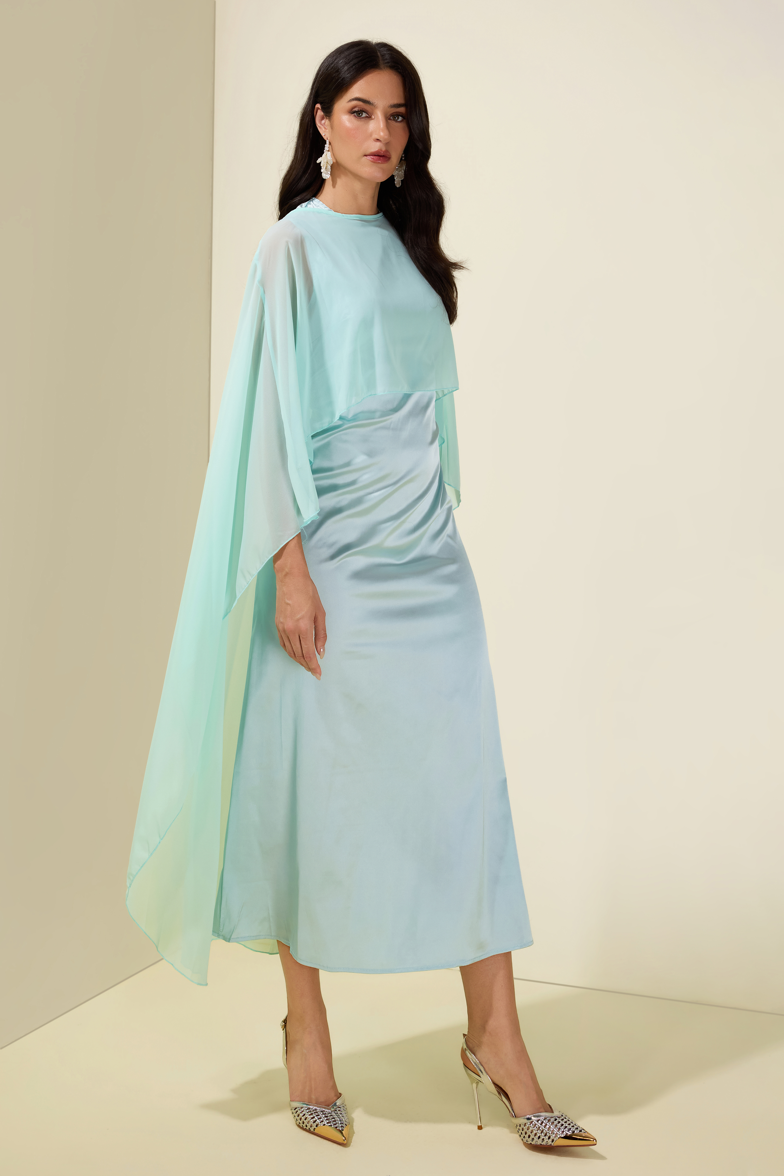 Cape Sleeve Top & Sleeveless Midi Dress
