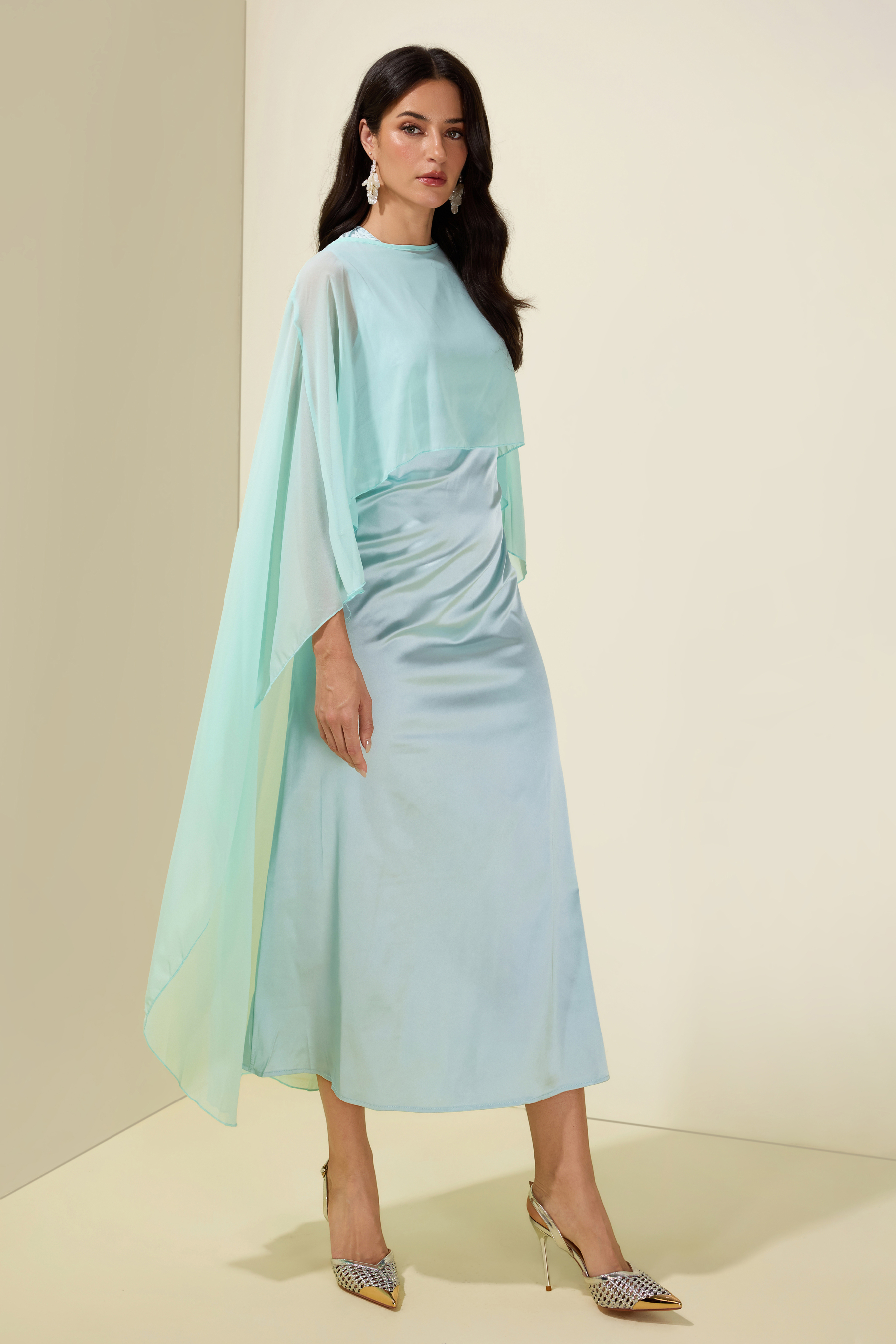Cape Sleeve Top & Sleeveless Midi Dress
