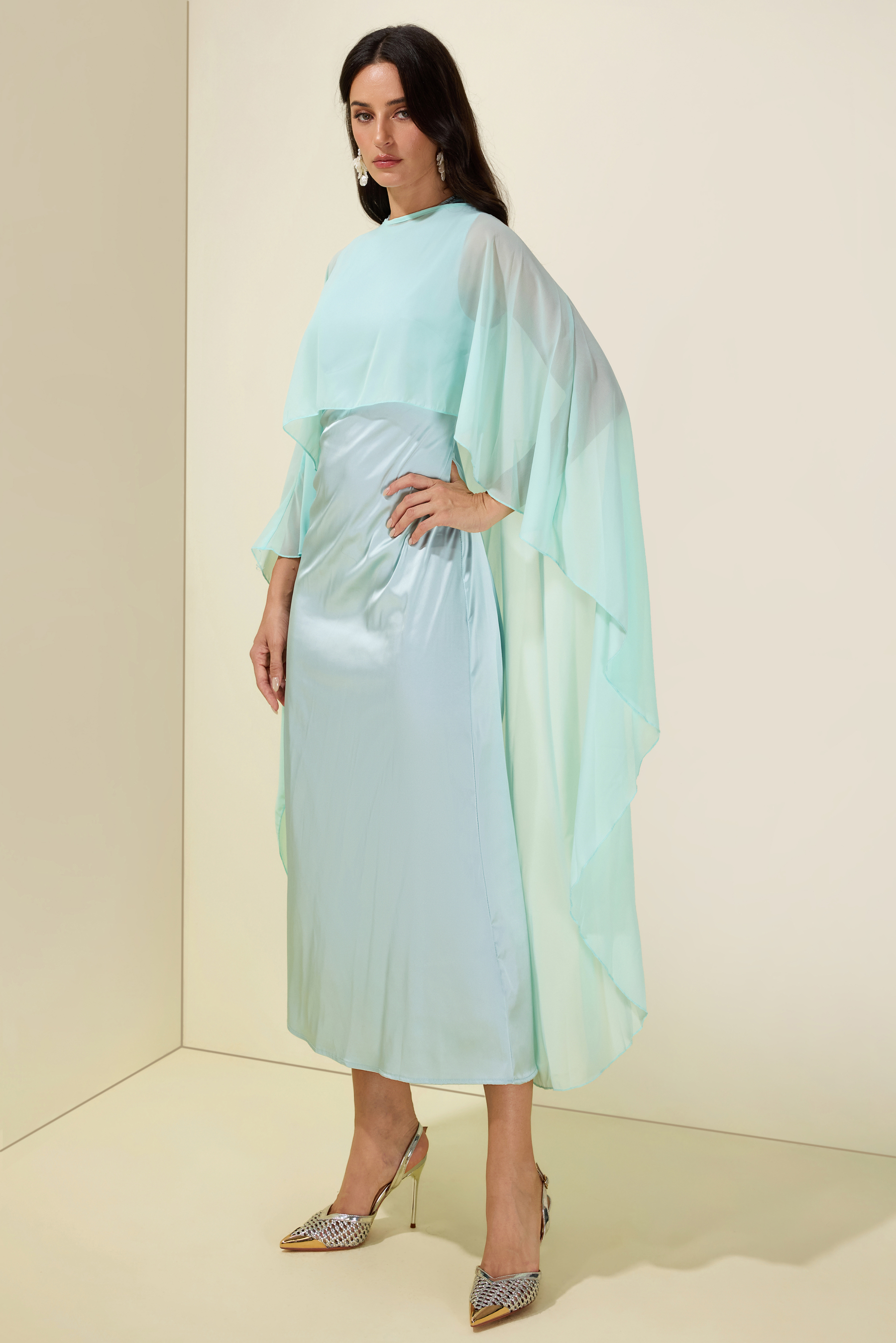 Cape Sleeve Top & Sleeveless Midi Dress