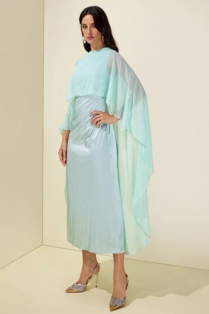 Cape Sleeve Top & Sleeveless Midi Dress