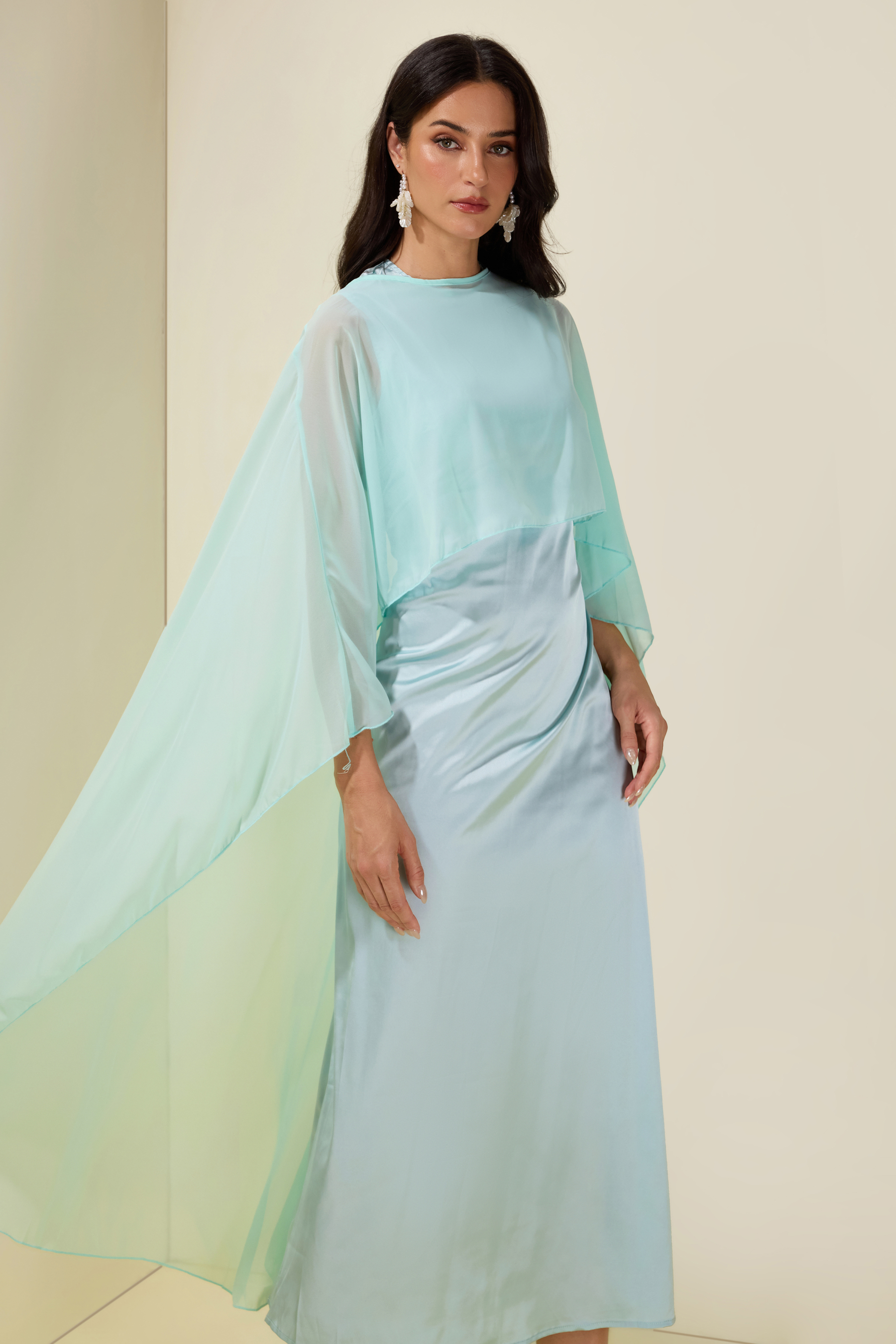 Cape Sleeve Top & Sleeveless Midi Dress