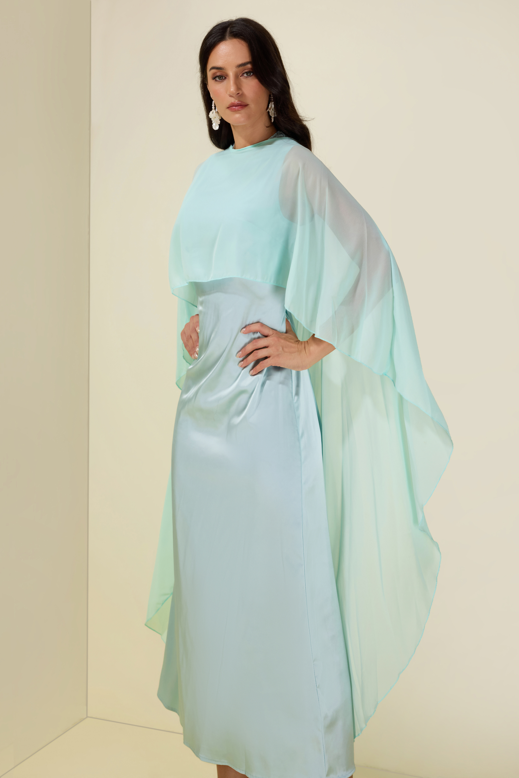 Cape Sleeve Top & Sleeveless Midi Dress