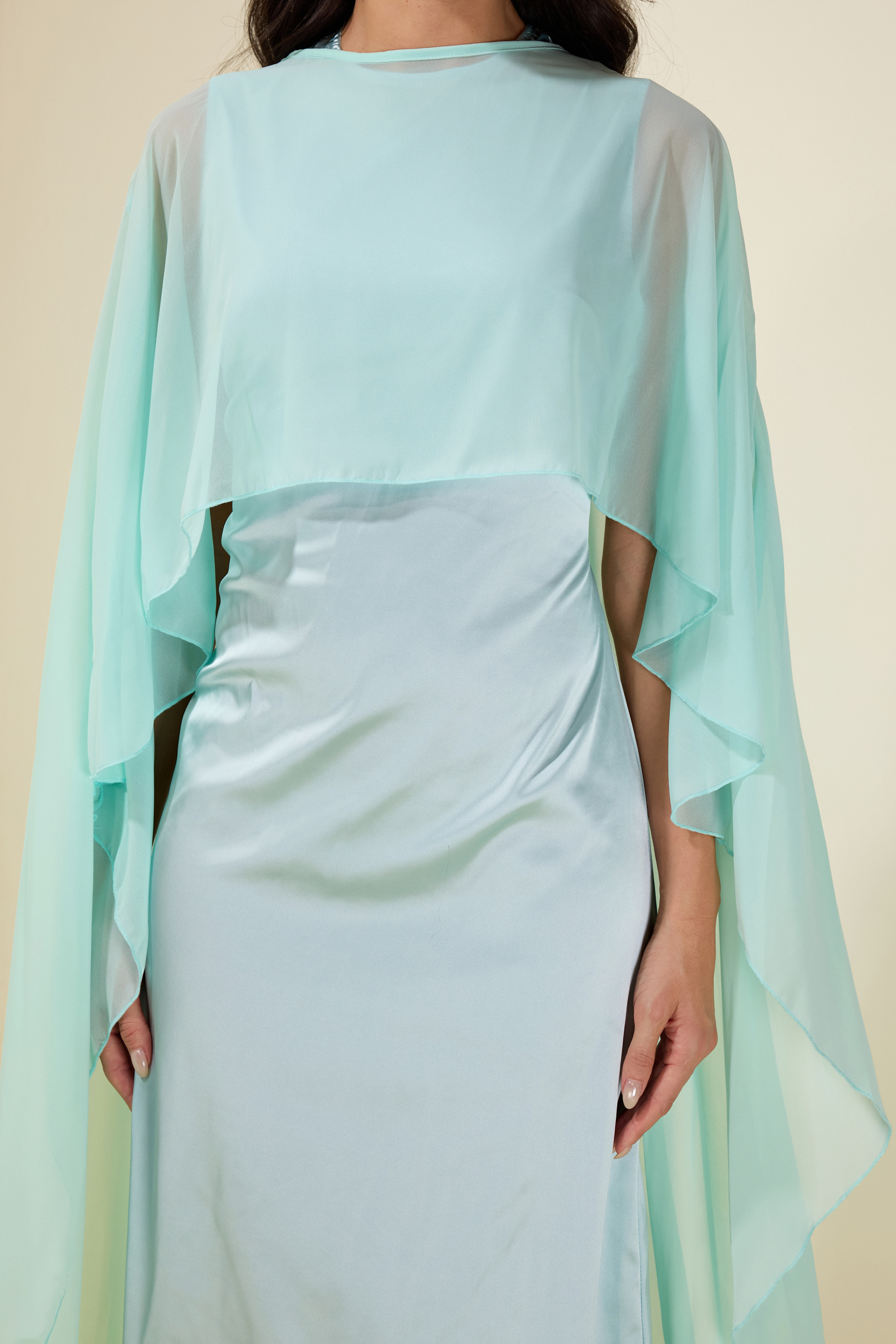 Cape Sleeve Top & Sleeveless Midi Dress