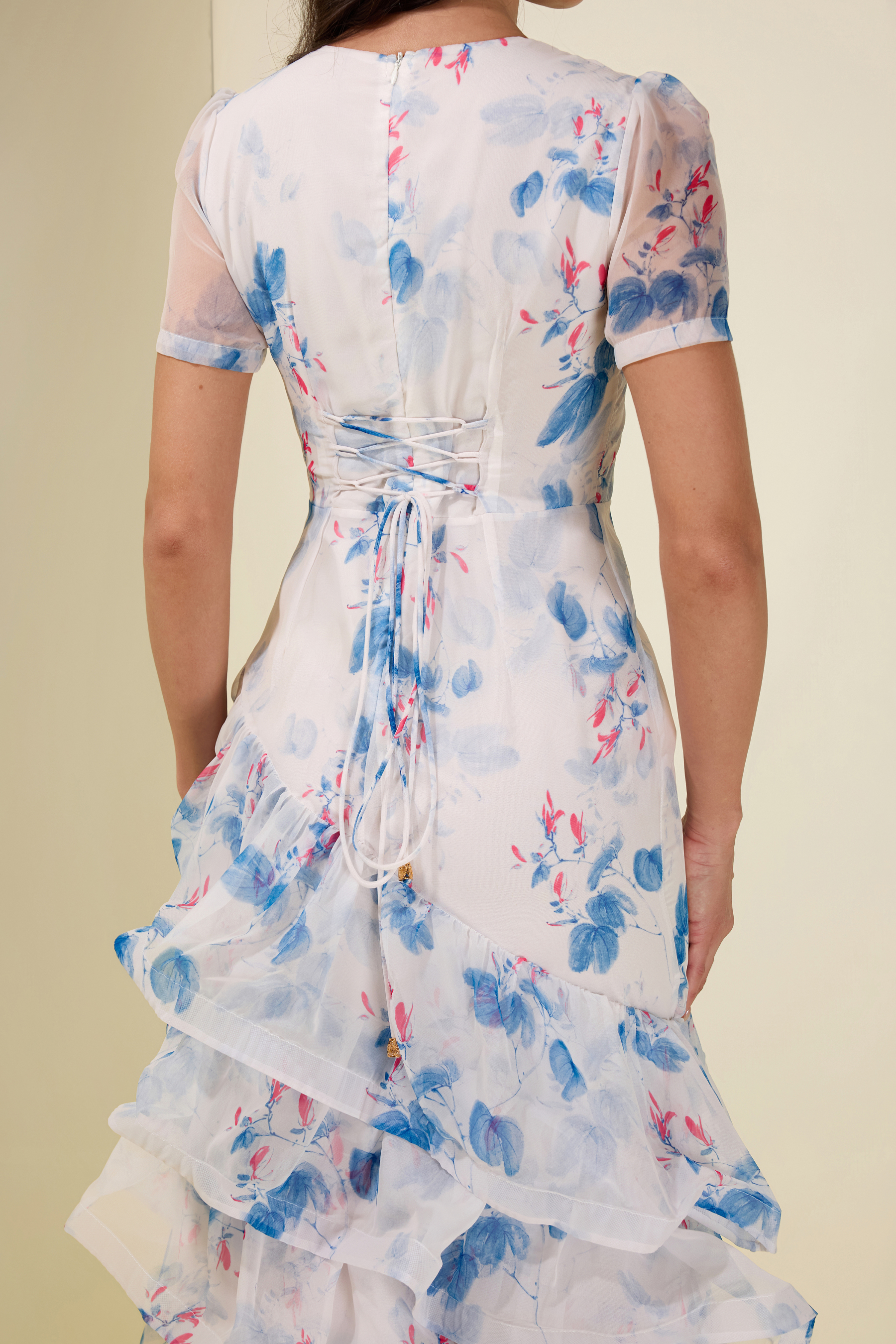 Floral Ruffle V-Neck Maxi Dress
