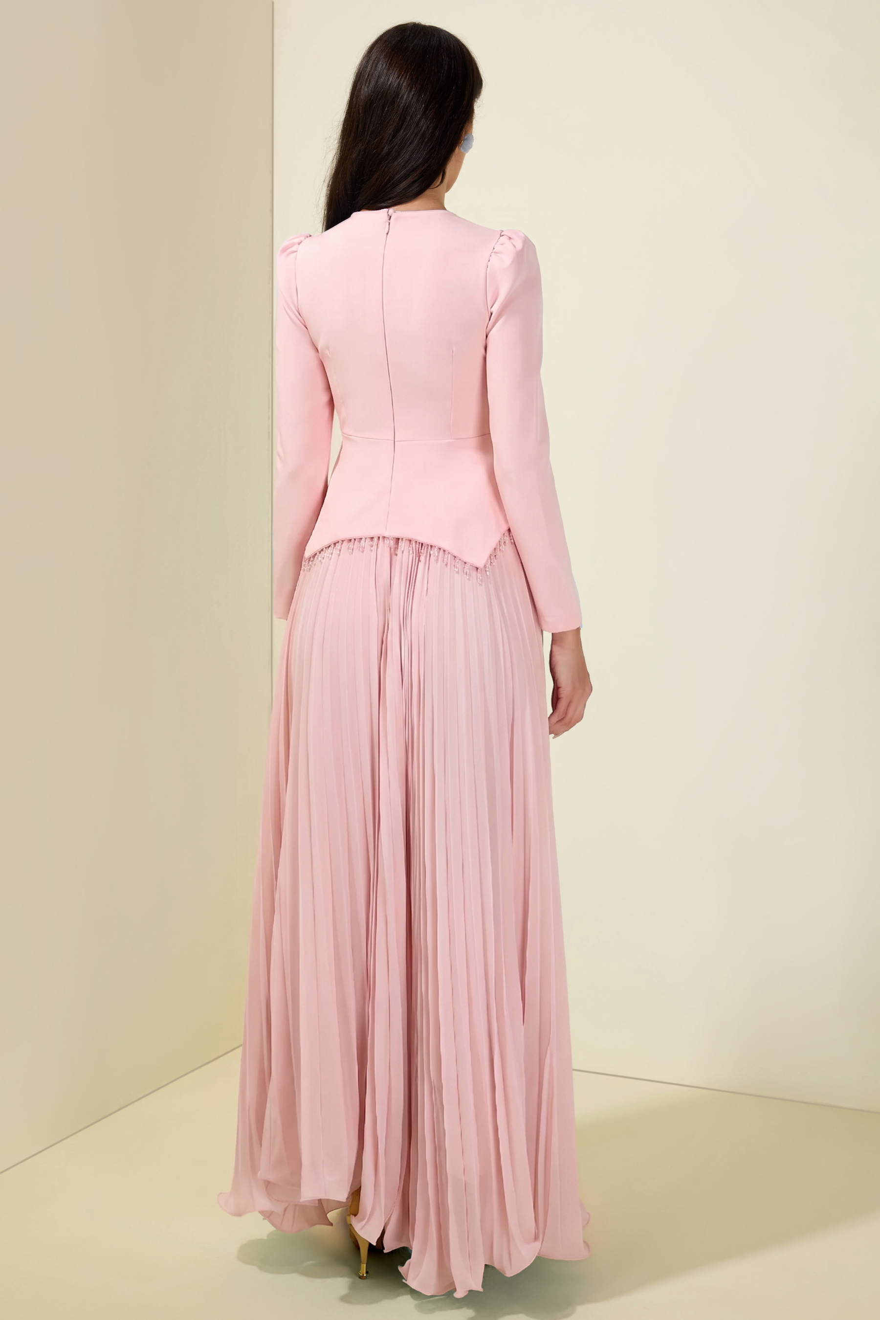 Beaded Tassels Top & High Waist Pleated Midi Skirt Set