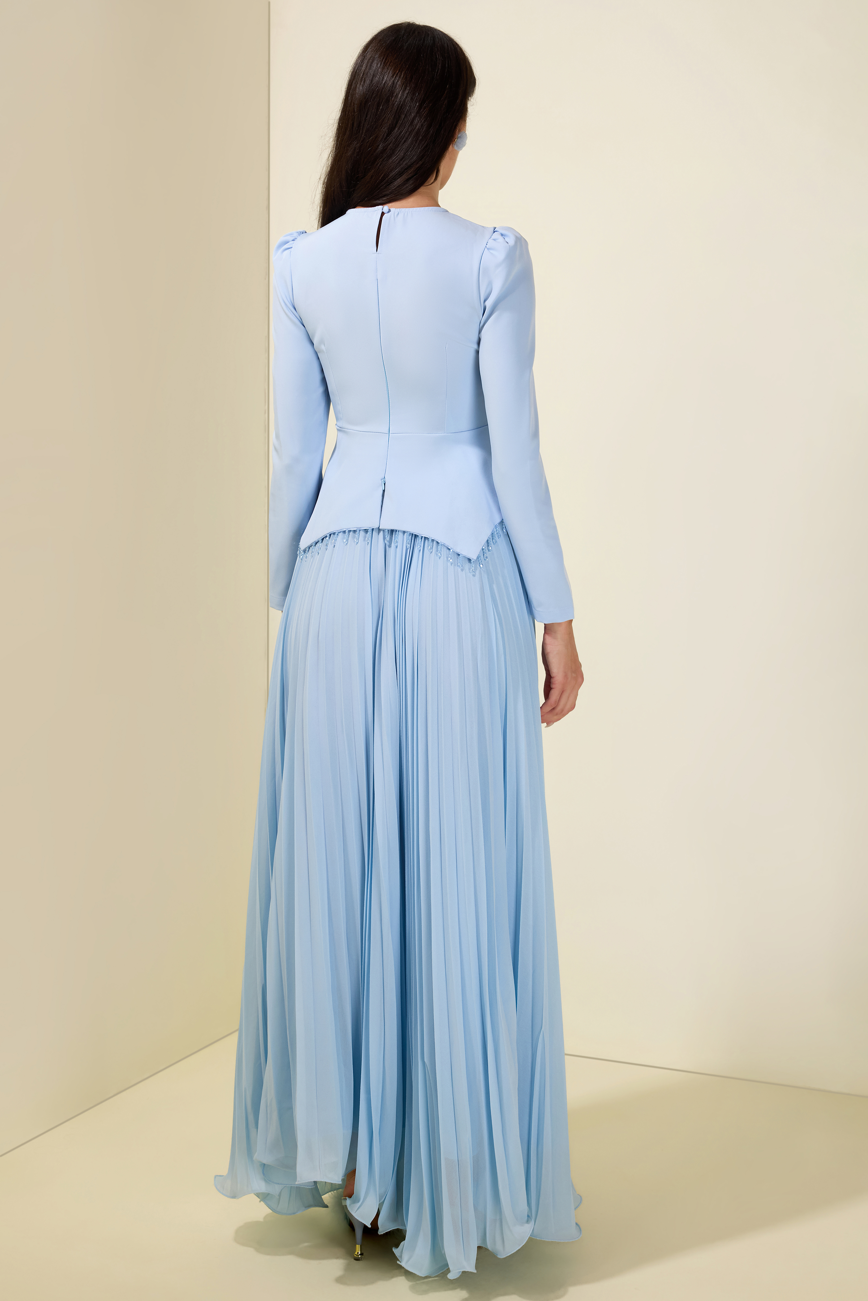 Beaded Tassels Top & High Waist Pleated Midi Skirt Set