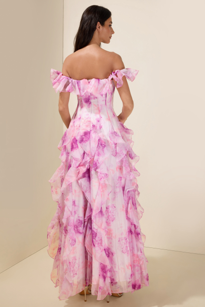 Floral Frill Off-Shoulder Maxi Dress