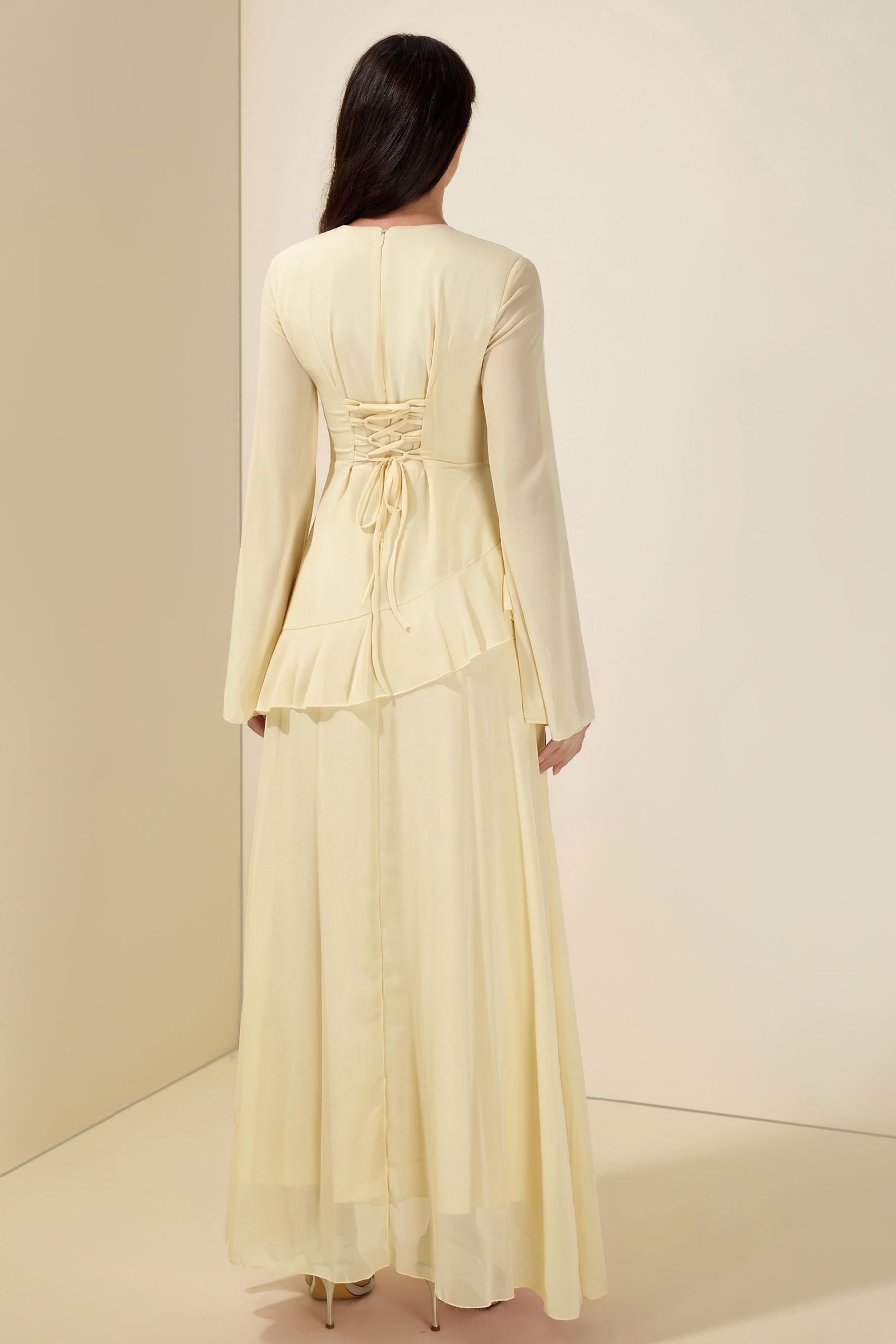 Flared Sleeves Ruffle Maxi Dress