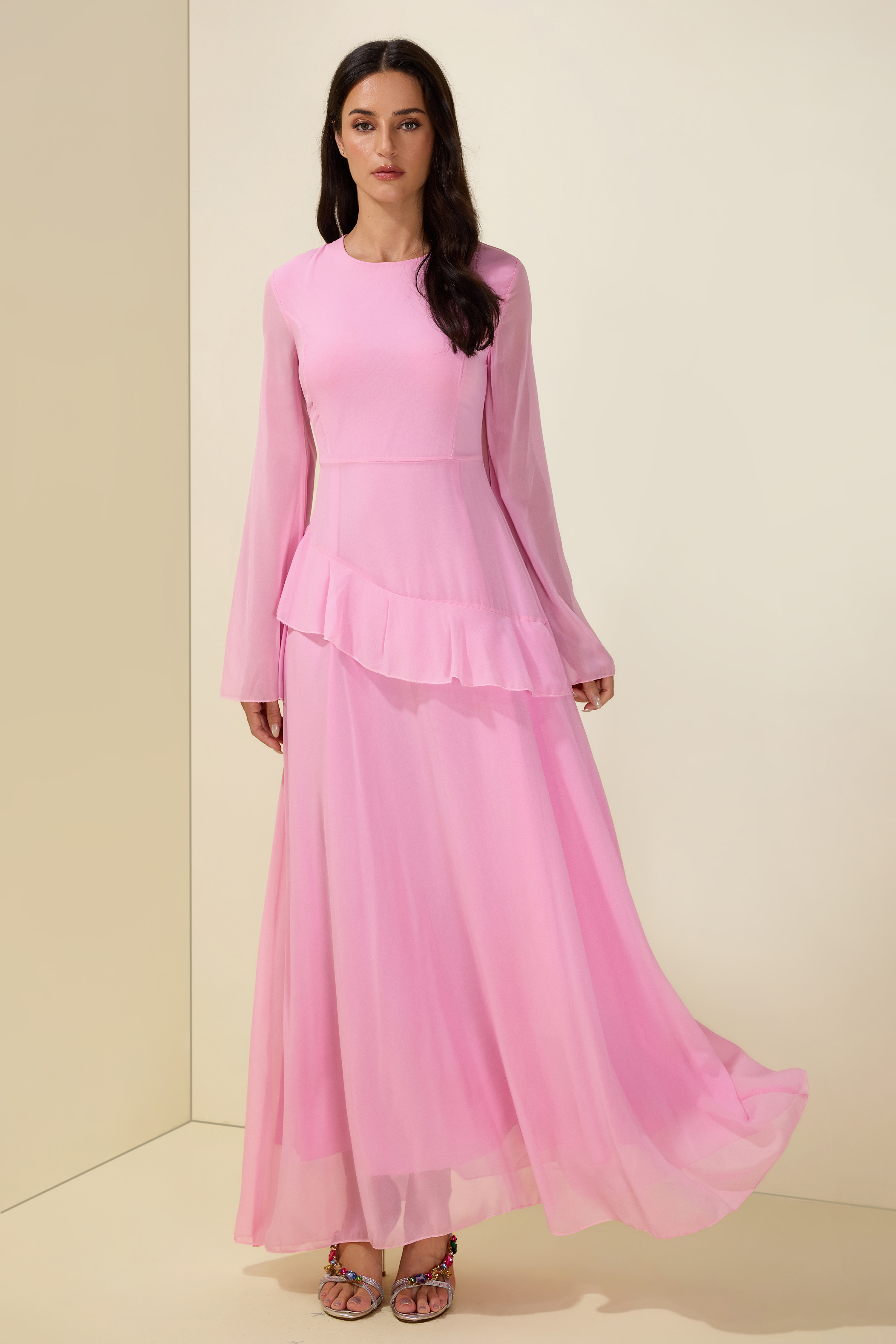 Flared Sleeves Ruffle Maxi Dress