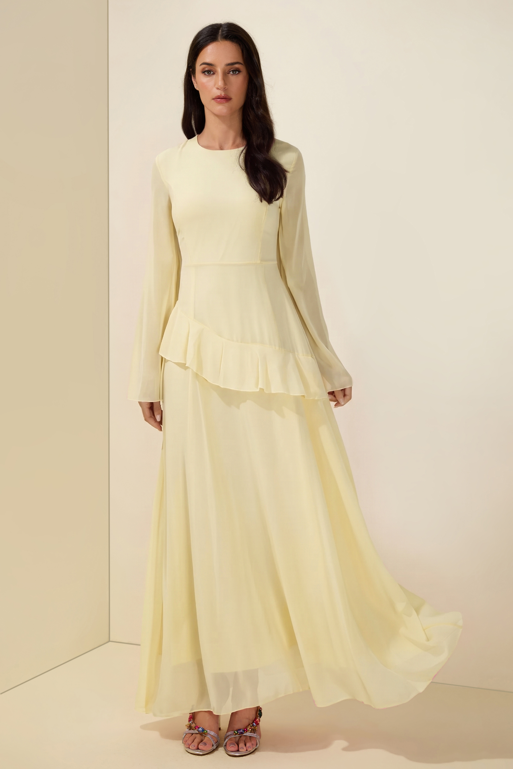 Flared Sleeves Ruffle Maxi Dress
