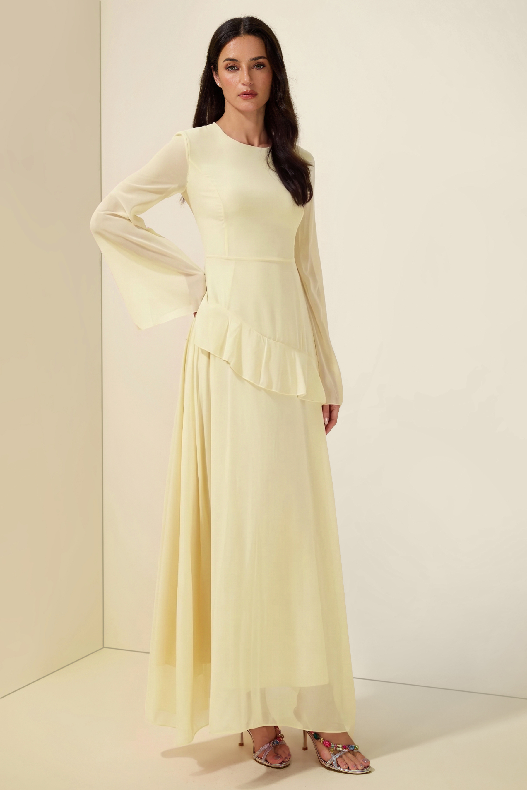 Flared Sleeves Ruffle Maxi Dress