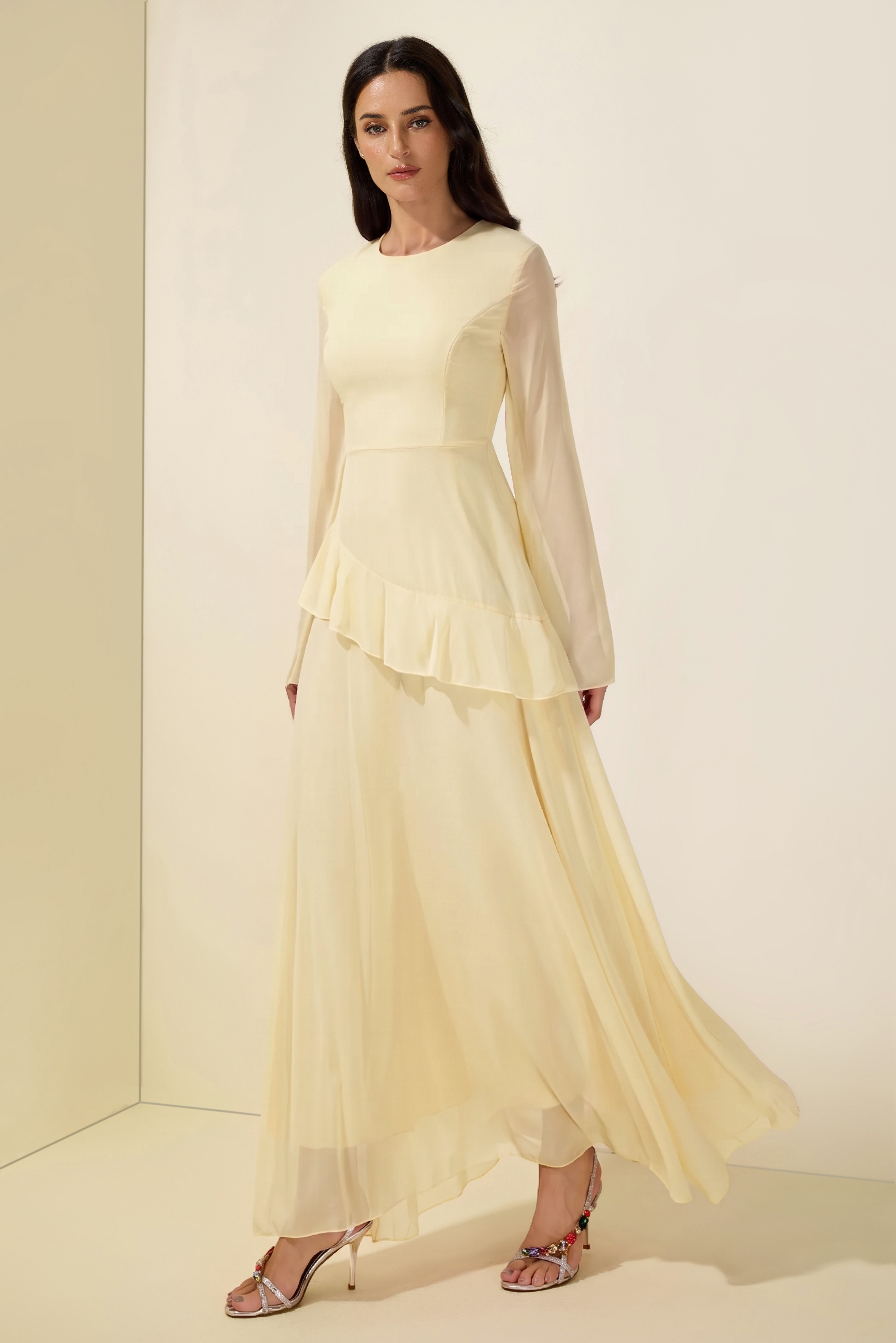 Flared Sleeves Ruffle Maxi Dress
