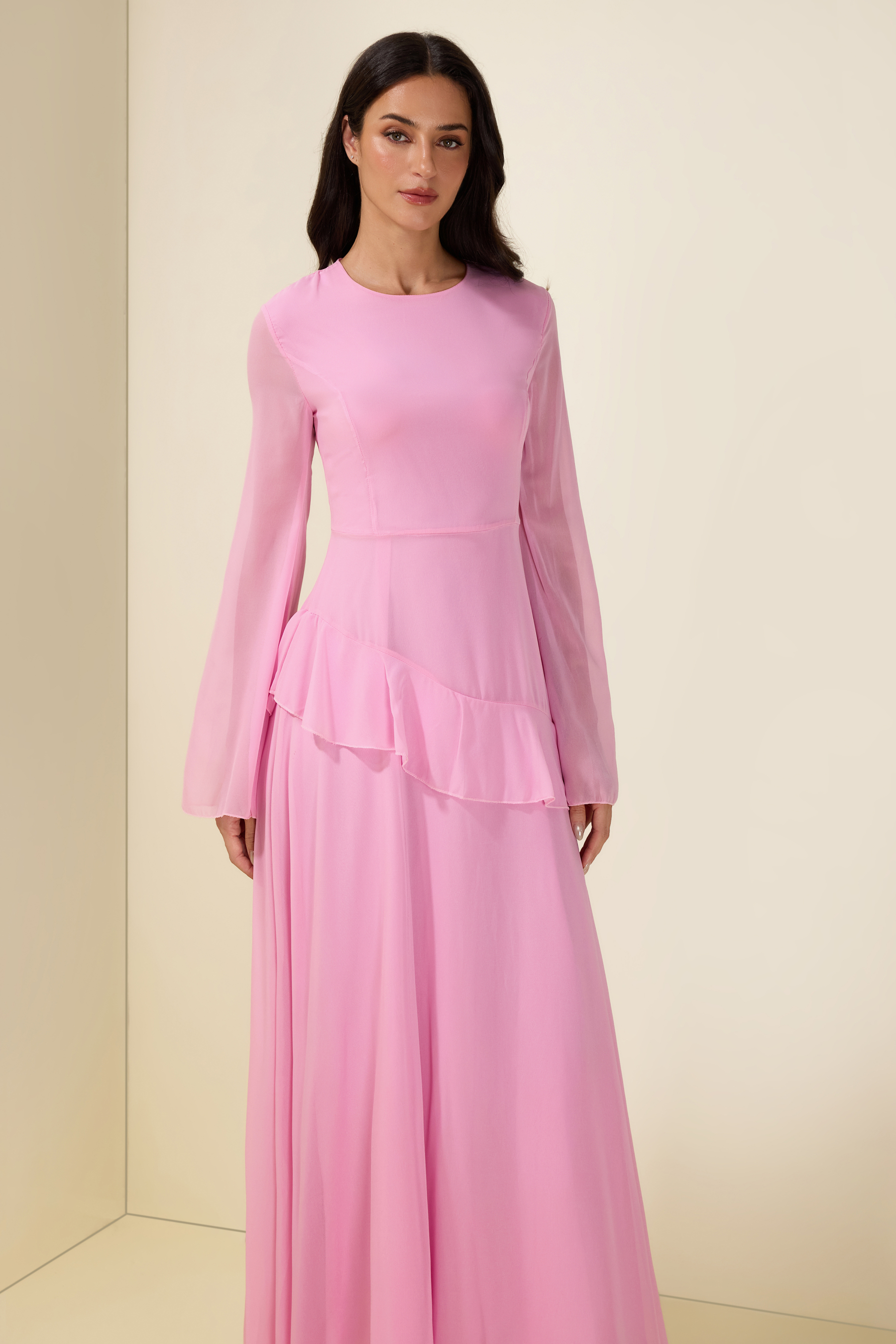 Flared Sleeves Ruffle Maxi Dress