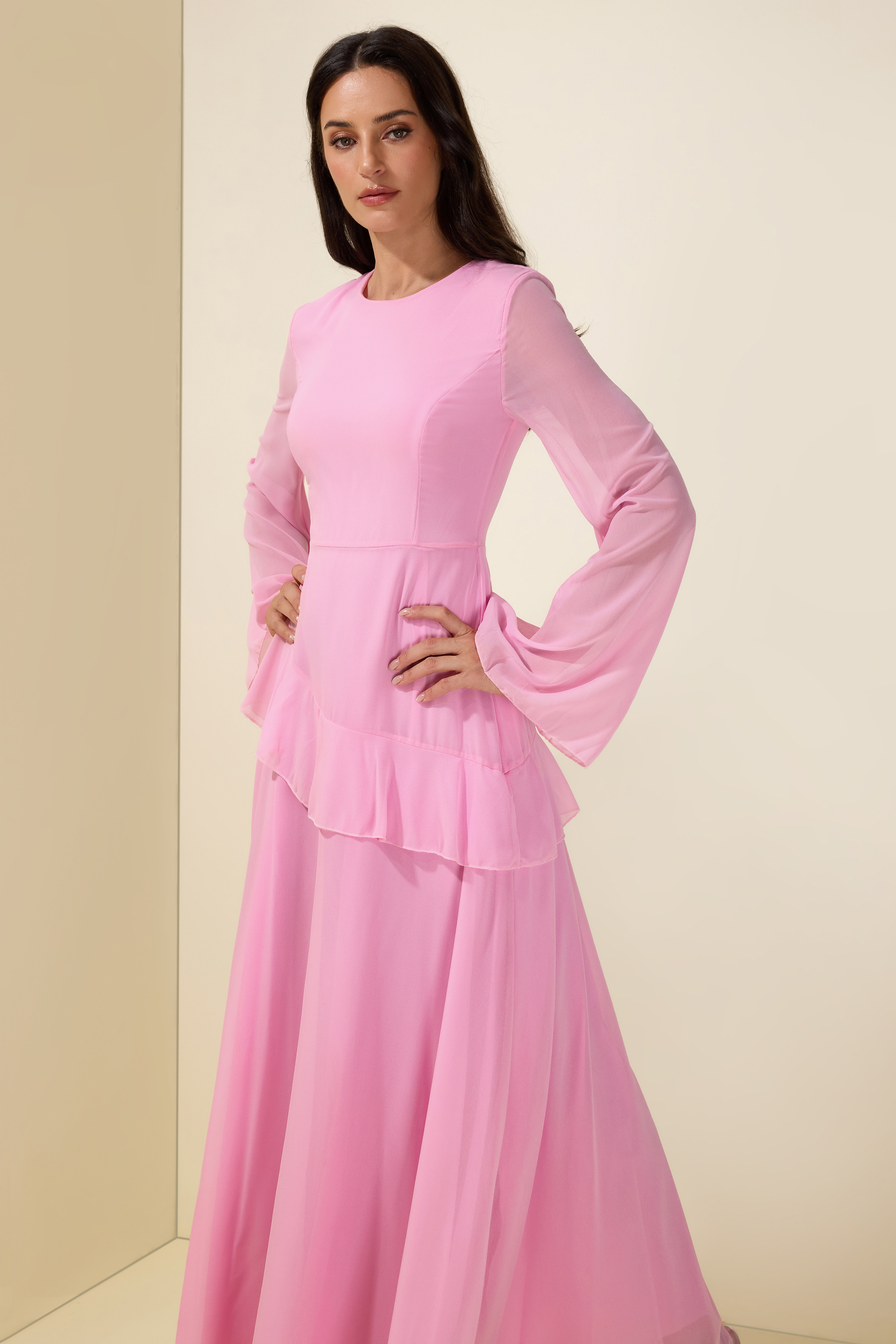Flared Sleeves Ruffle Maxi Dress
