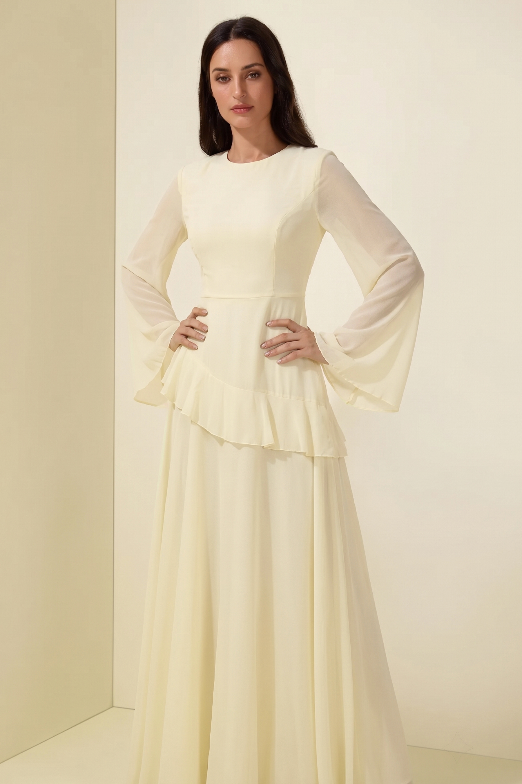 Flared Sleeves Ruffle Maxi Dress