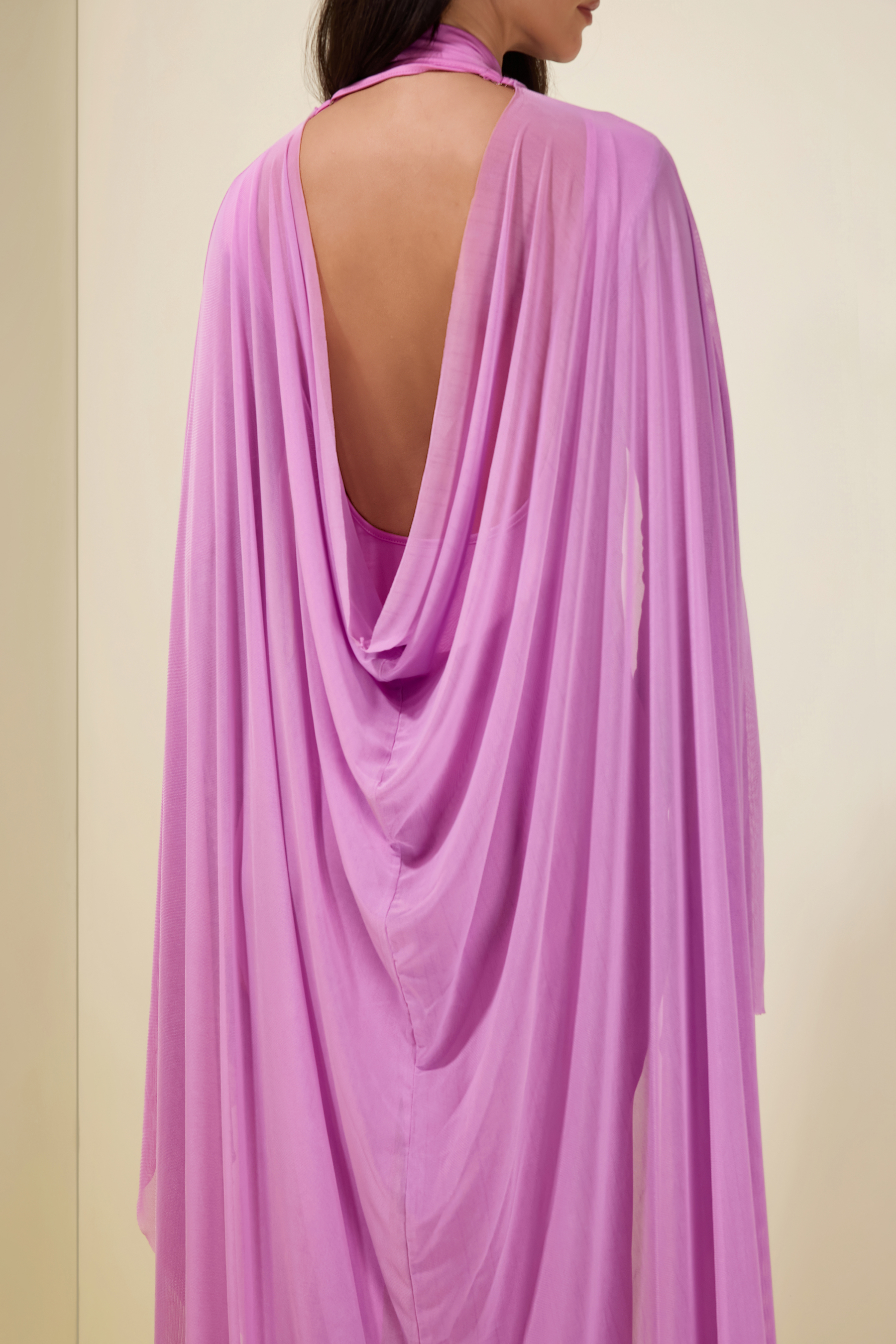 Gathering Long Sleeve Maxi Dress With Cape