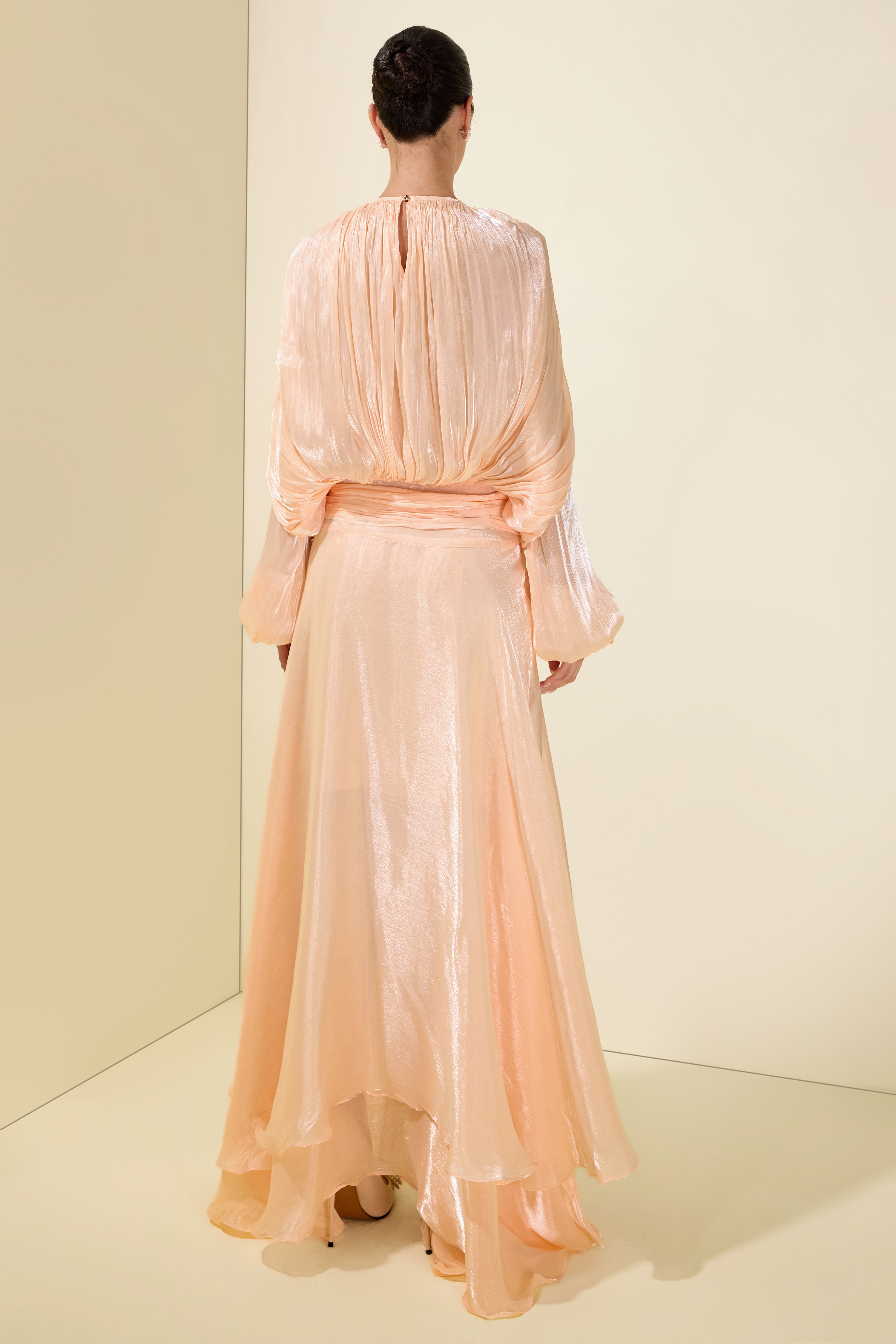 Gathering Long Sleeve Irregular Ruffle Midi Dress