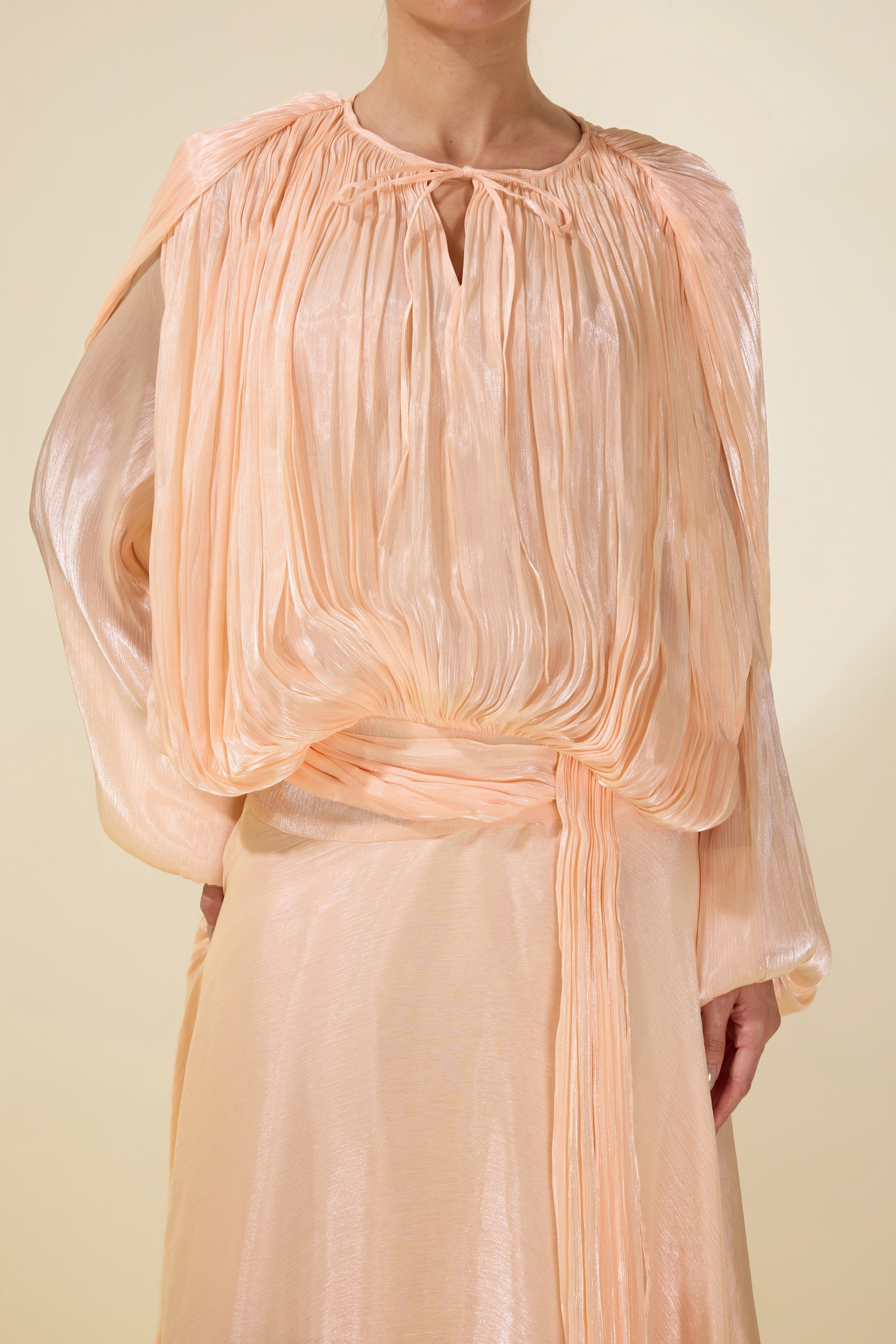 Gathering Long Sleeve Irregular Ruffle Midi Dress