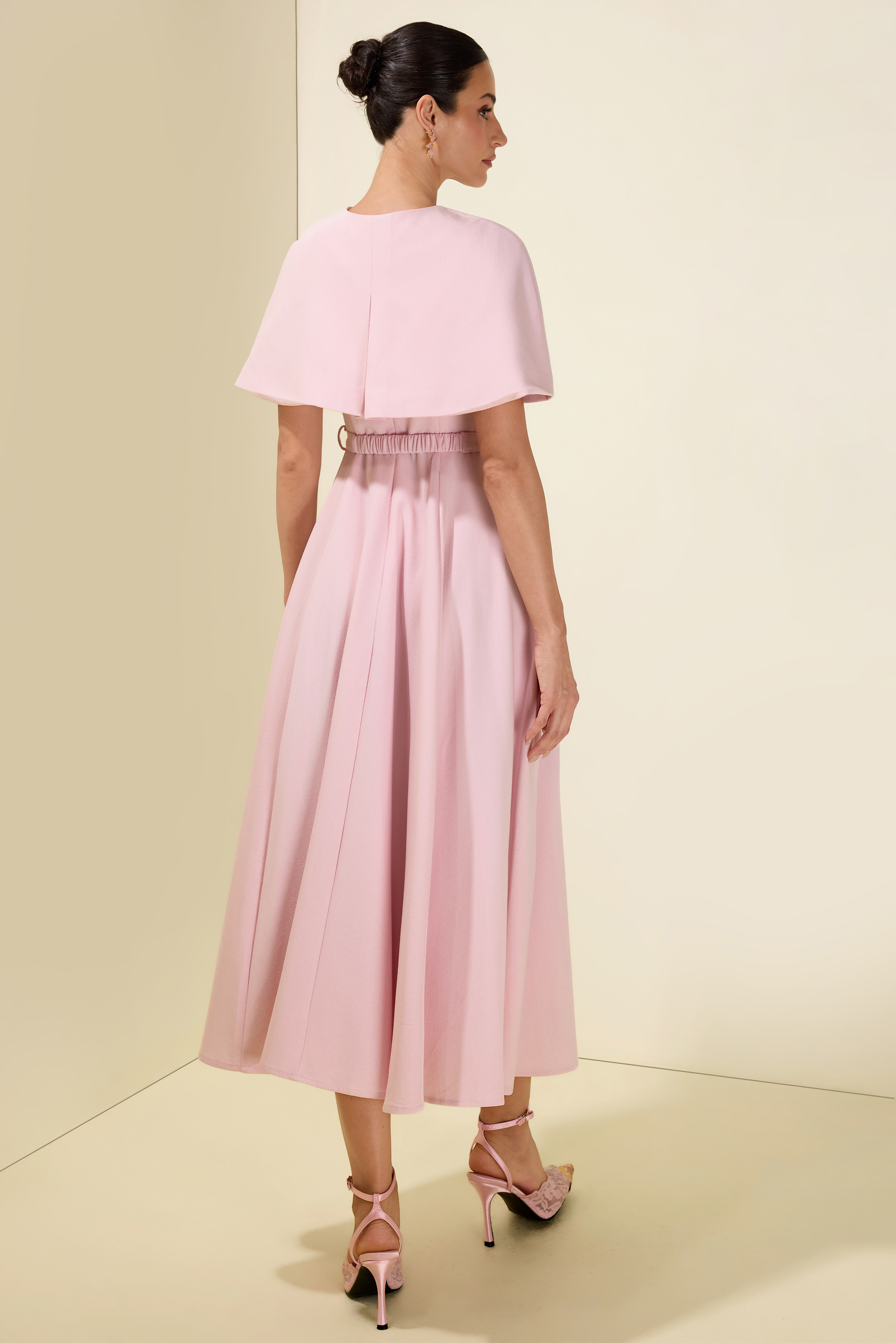 Cloak Sleeveless With Belt Capelet Midi Dress