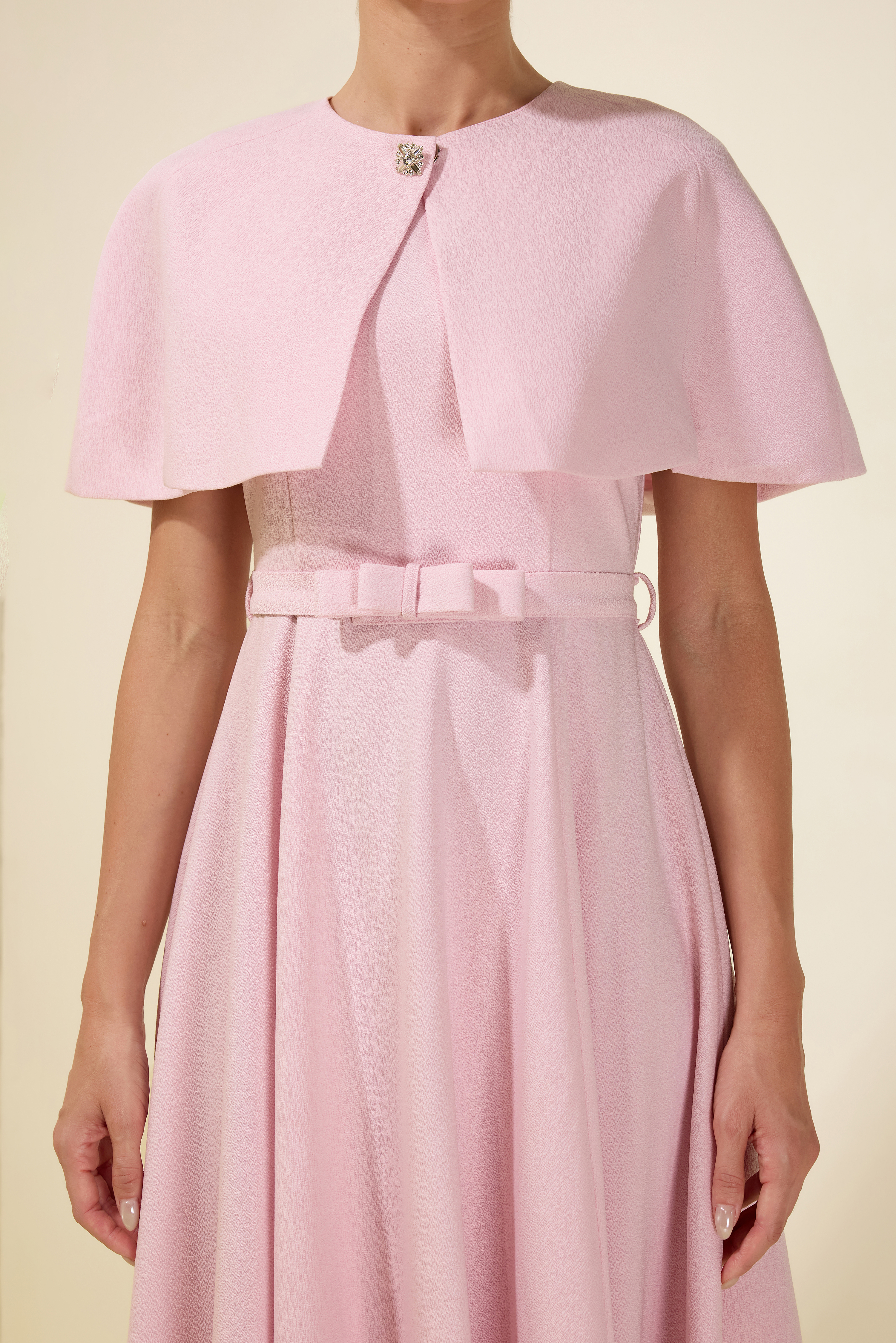 Cloak Sleeveless With Belt Capelet Midi Dress