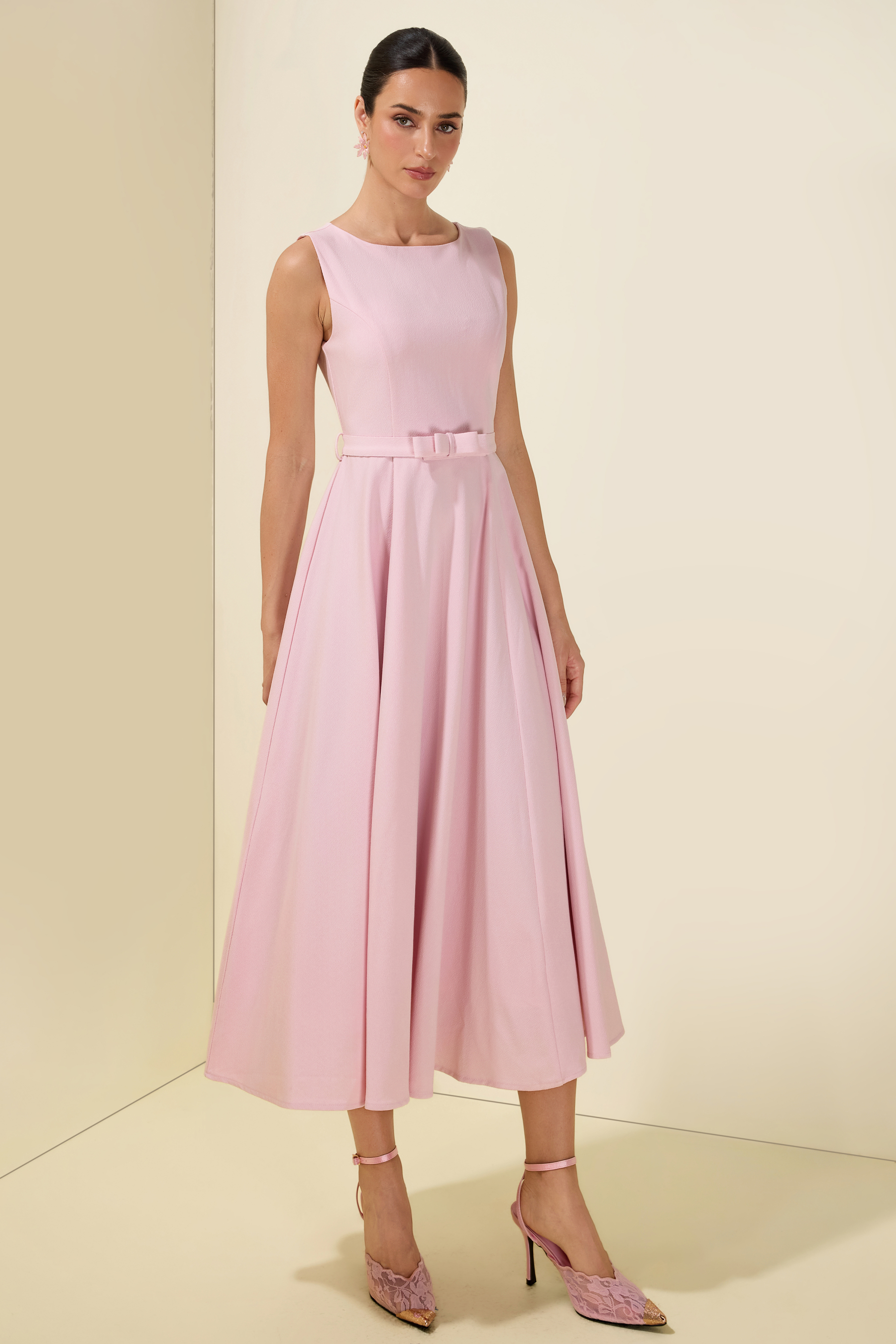 Cloak Sleeveless With Belt Capelet Midi Dress