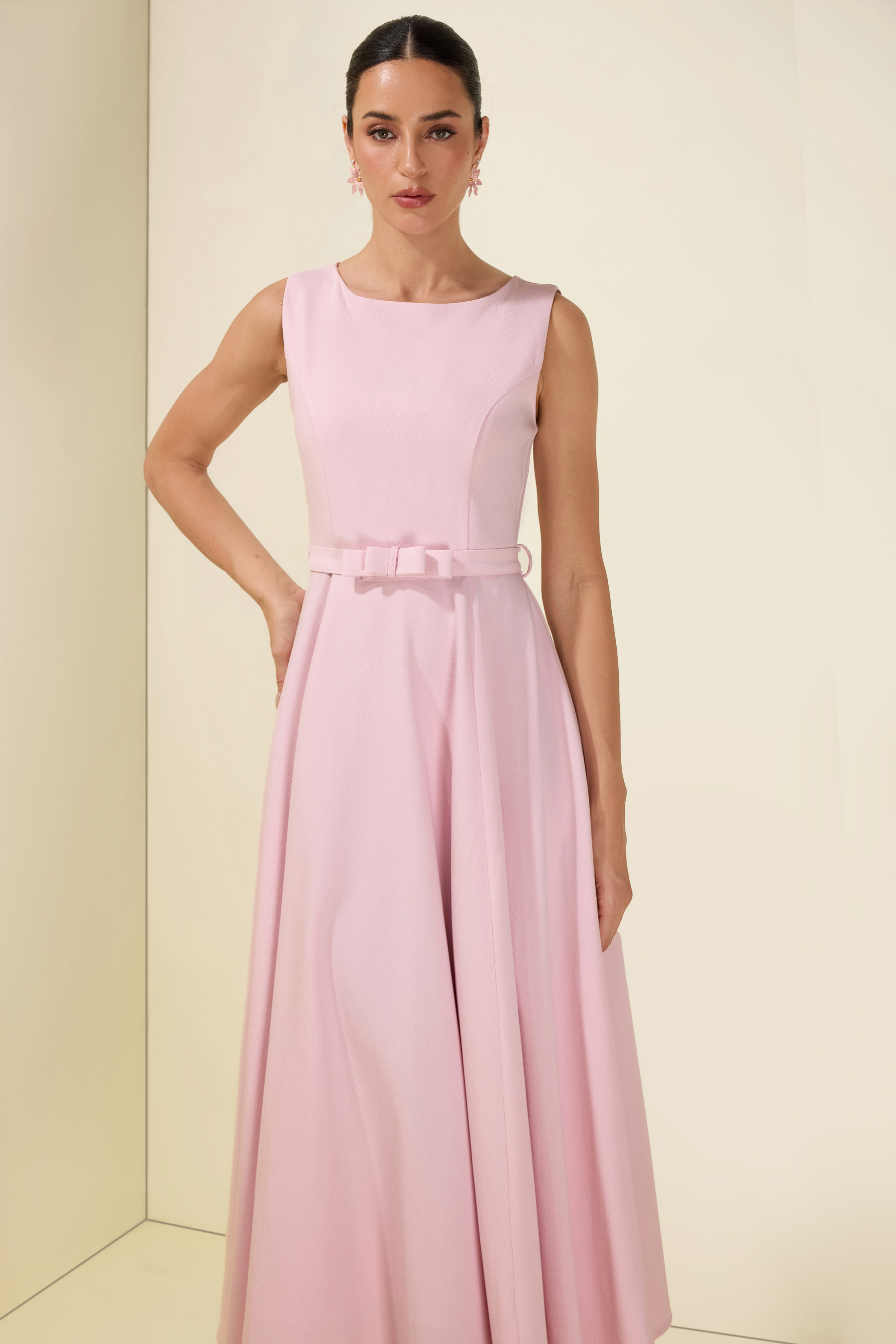 Cloak Sleeveless With Belt Capelet Midi Dress