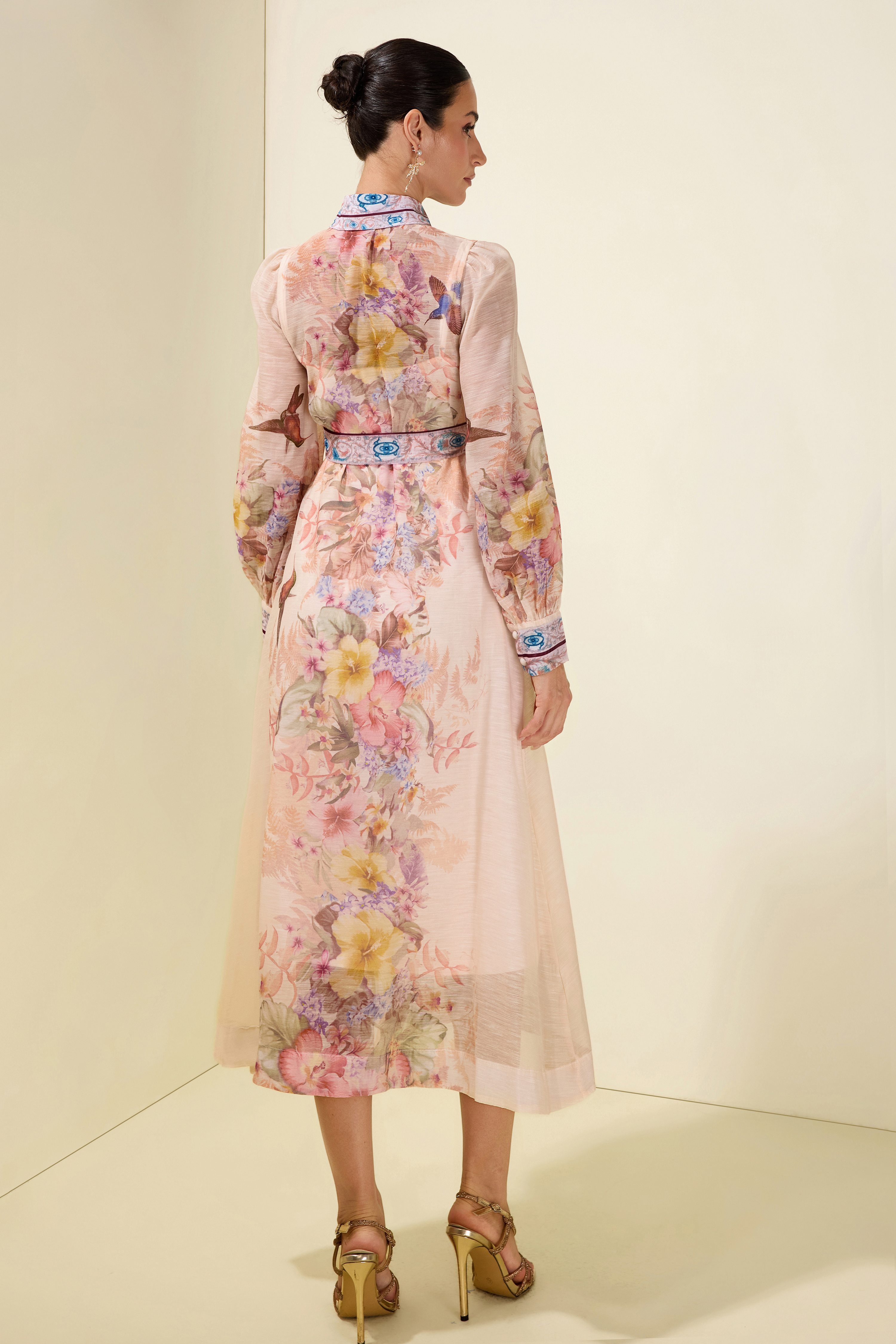 Floral Single Breasted Long Sleeve Midi Dress