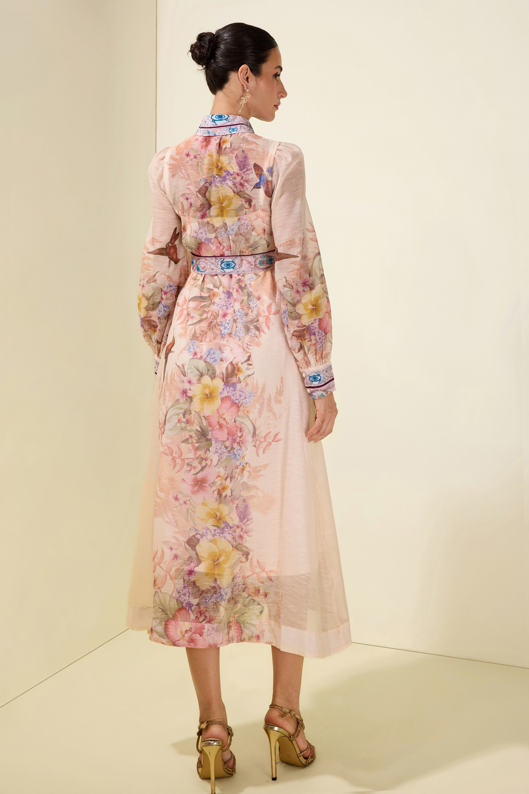 Floral Single Breasted Long Sleeve Midi Dress