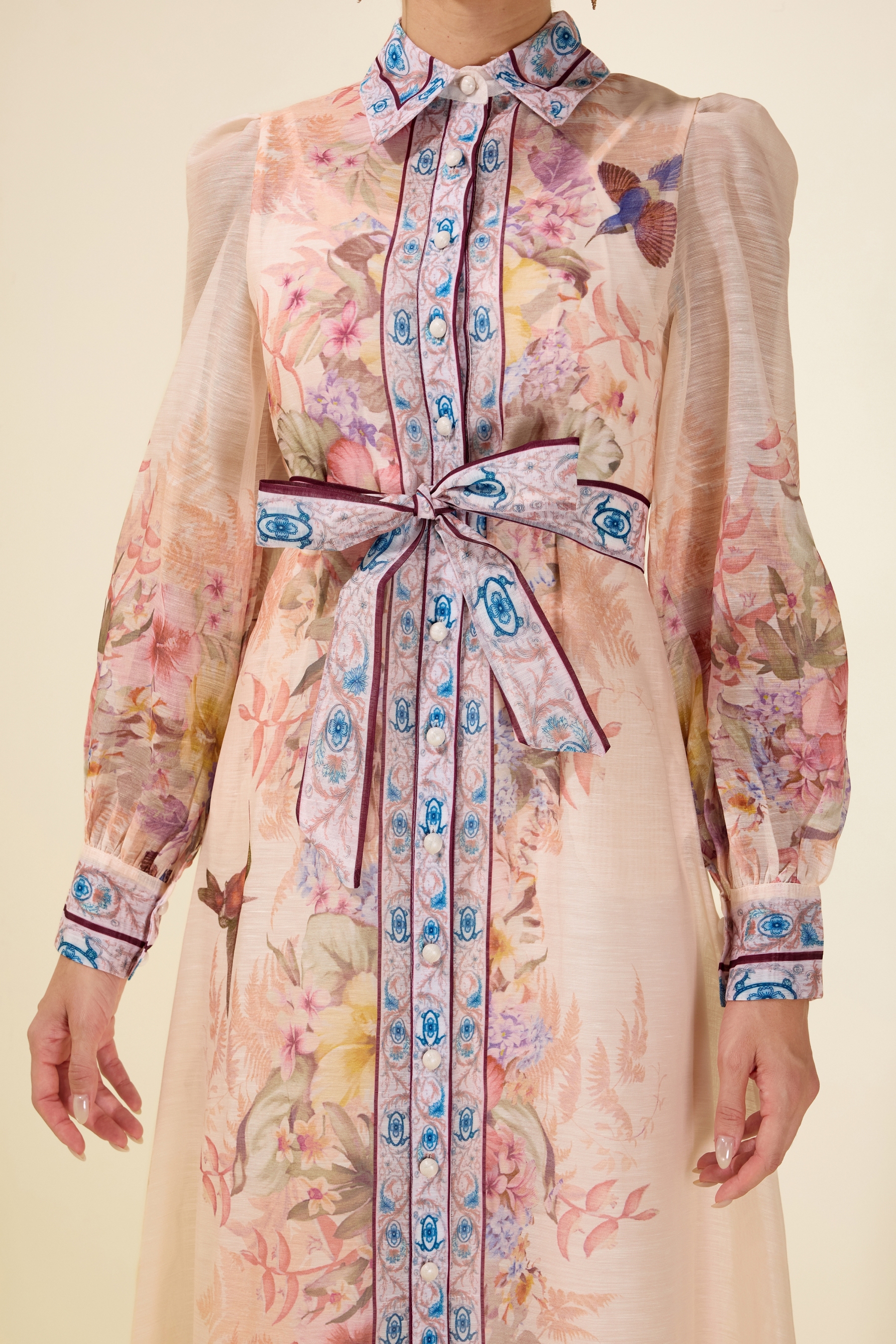 Floral Single Breasted Long Sleeve Midi Dress