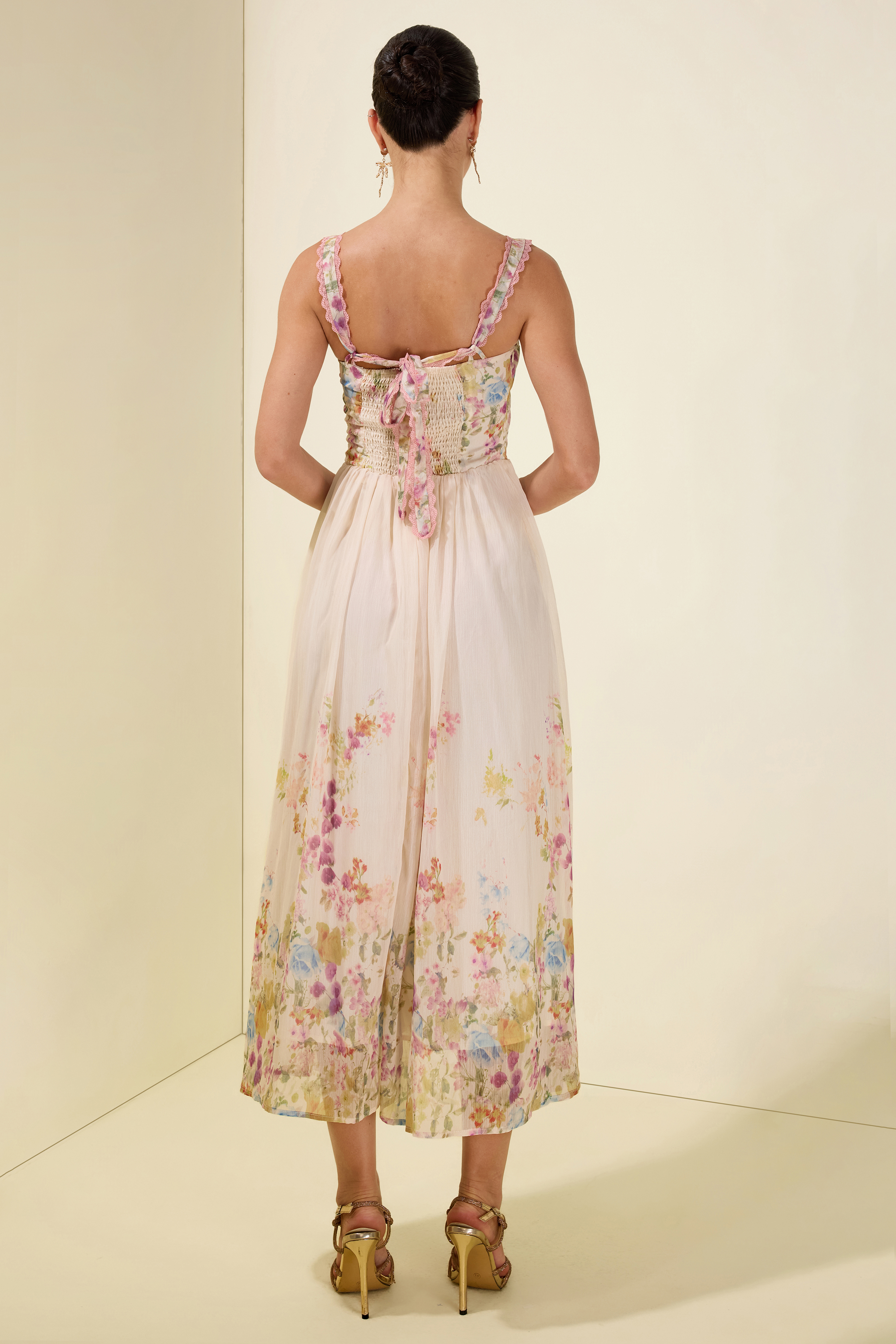 Floral Sleeveless Frill Midi Dress