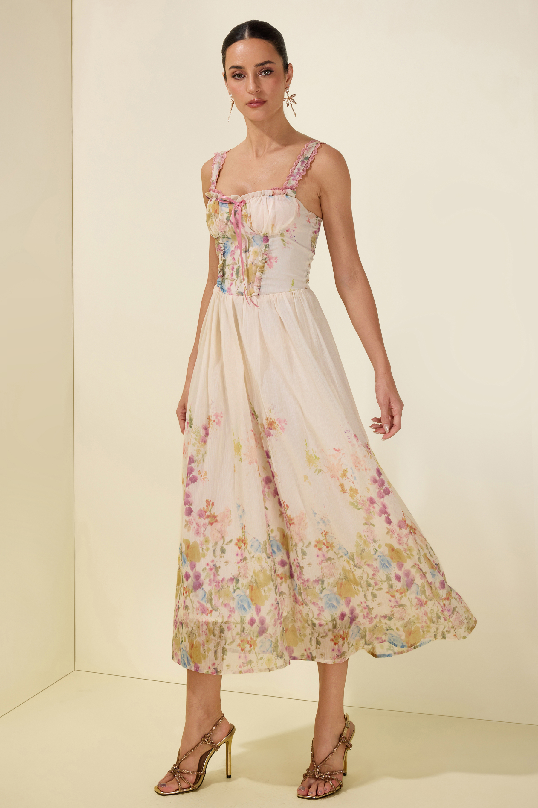 Floral Sleeveless Frill Midi Dress