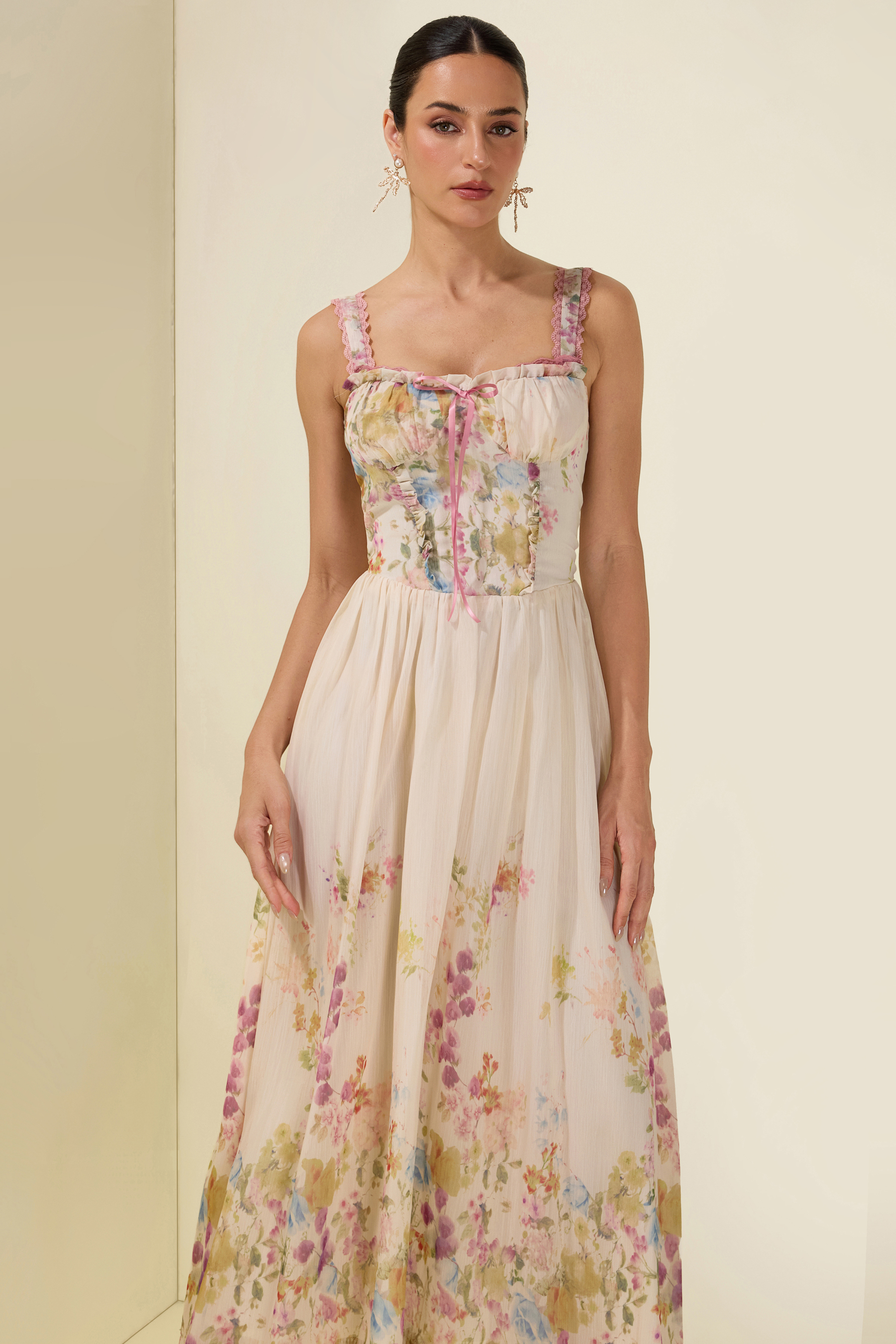 Floral Sleeveless Frill Midi Dress