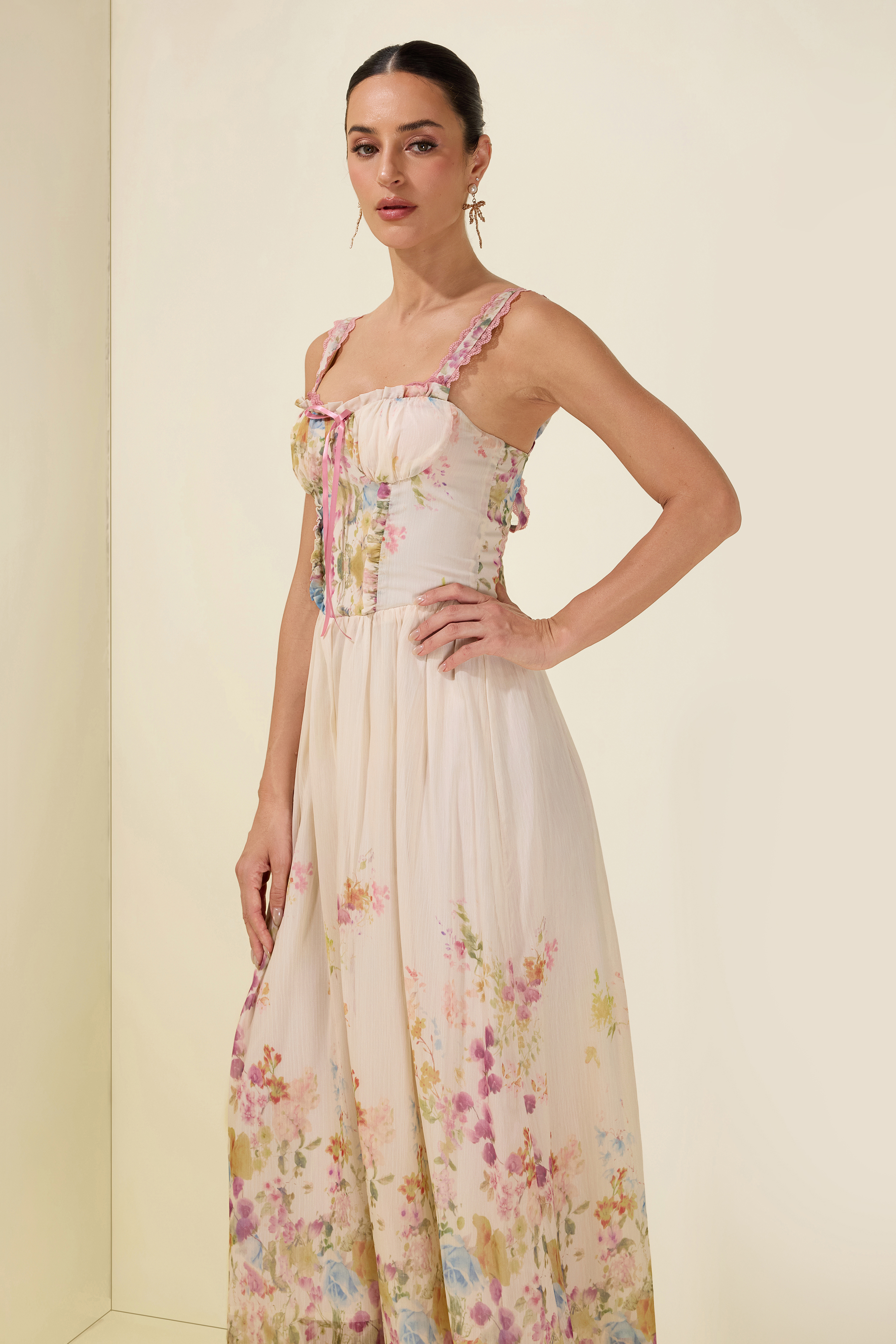 Floral Sleeveless Frill Midi Dress
