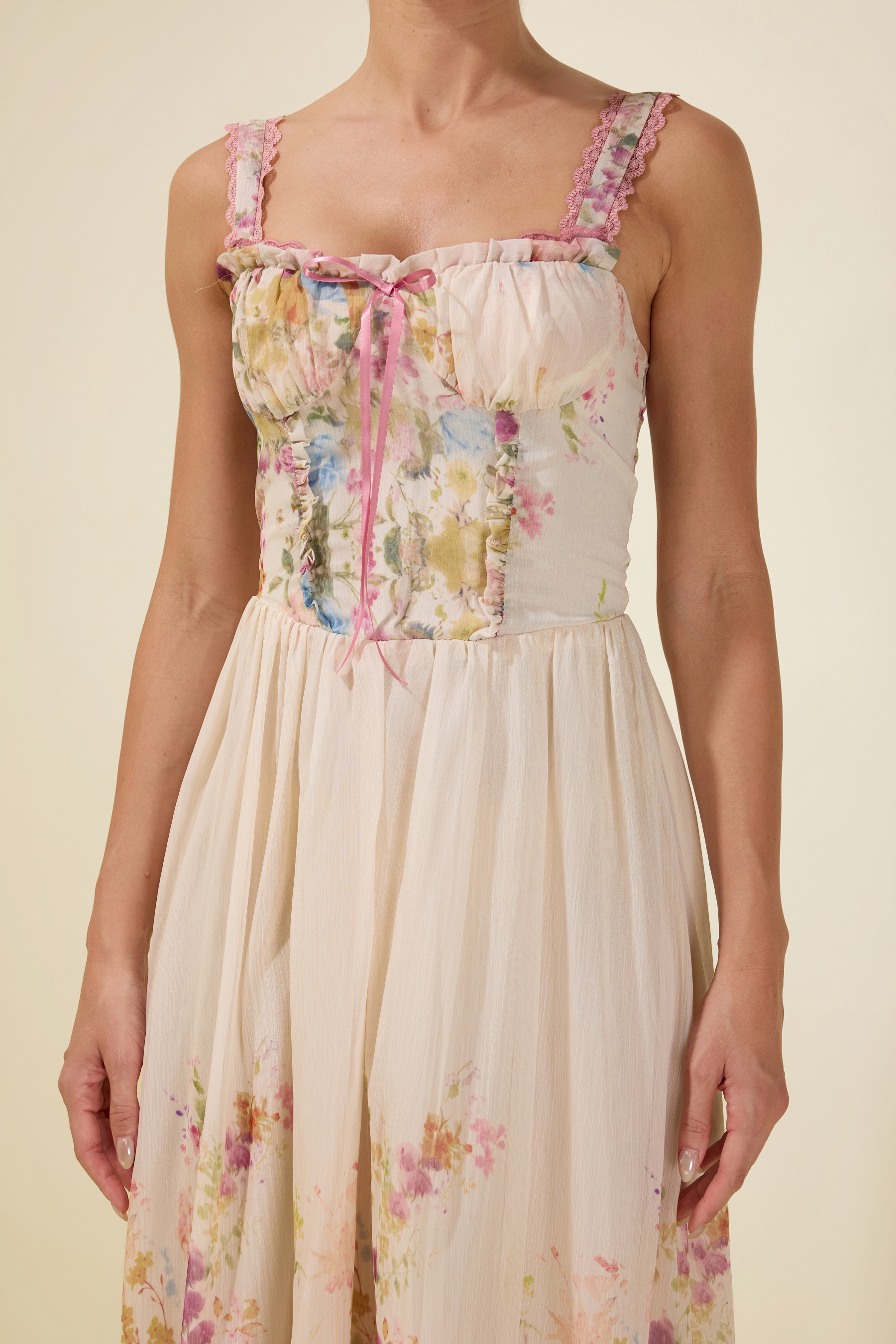 Floral Sleeveless Frill Midi Dress