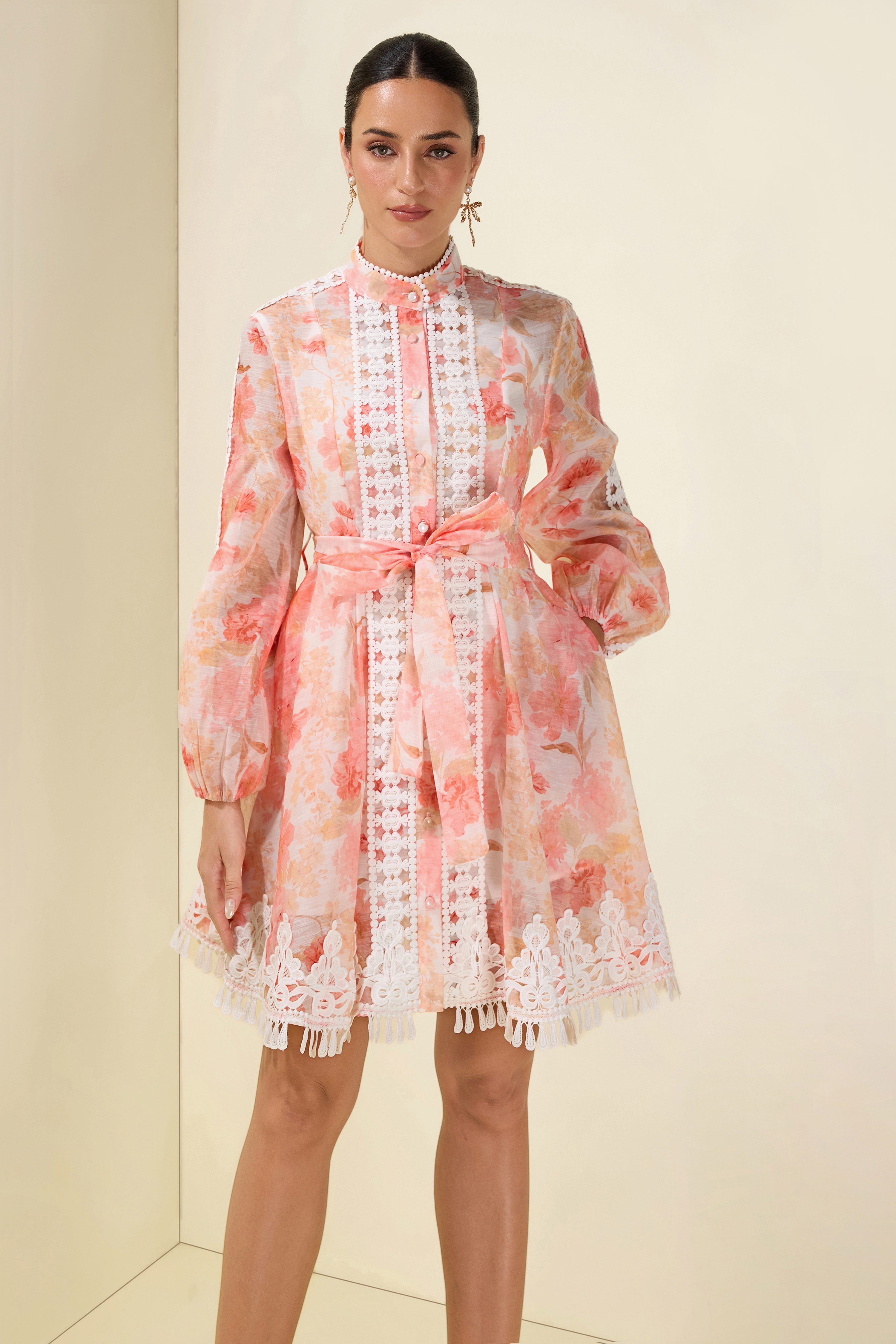 Floral Lace Tassel Mini Dress