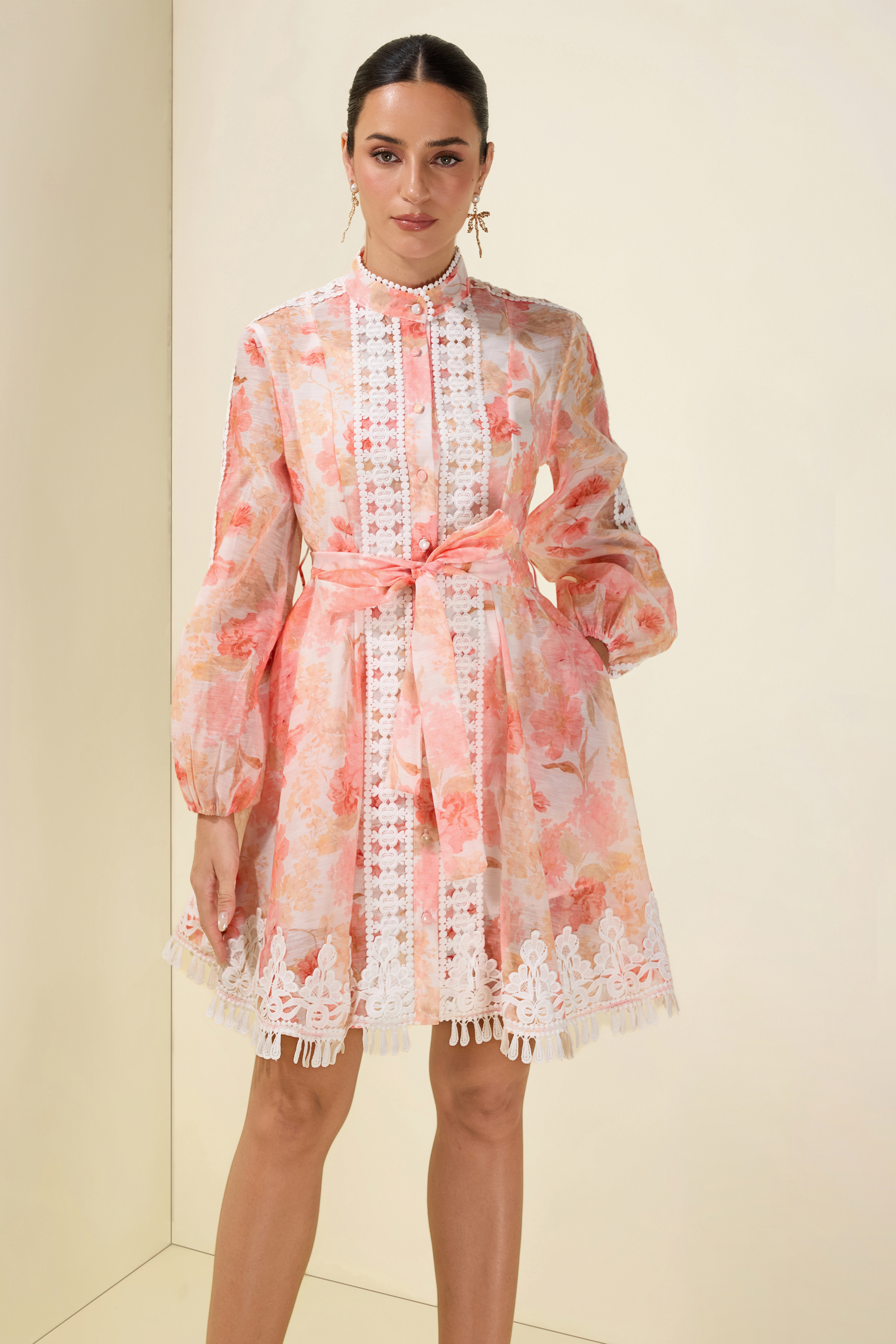 Floral Lace Tassel Mini Dress