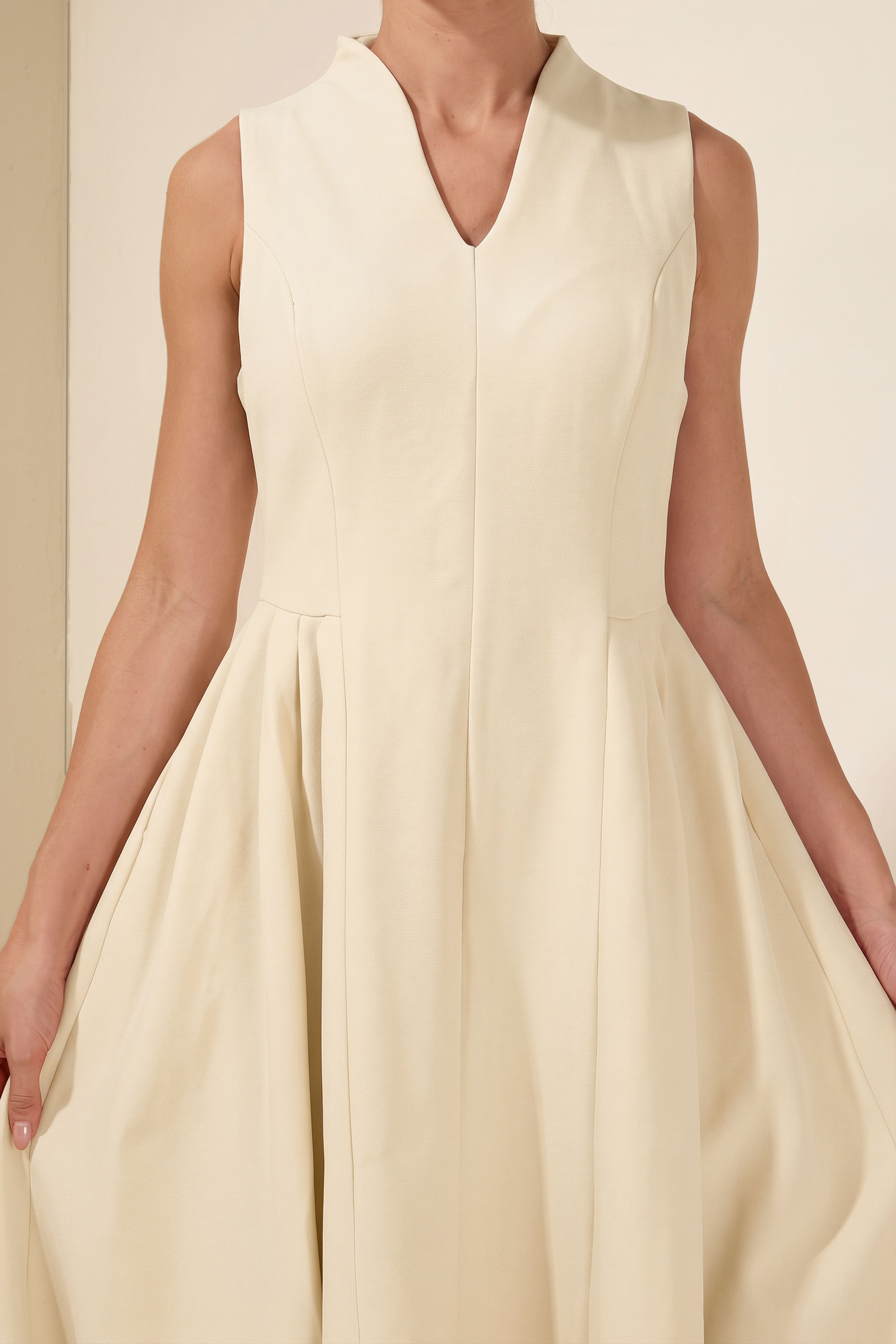 V-Neck Ruched Midi Dress With Cape