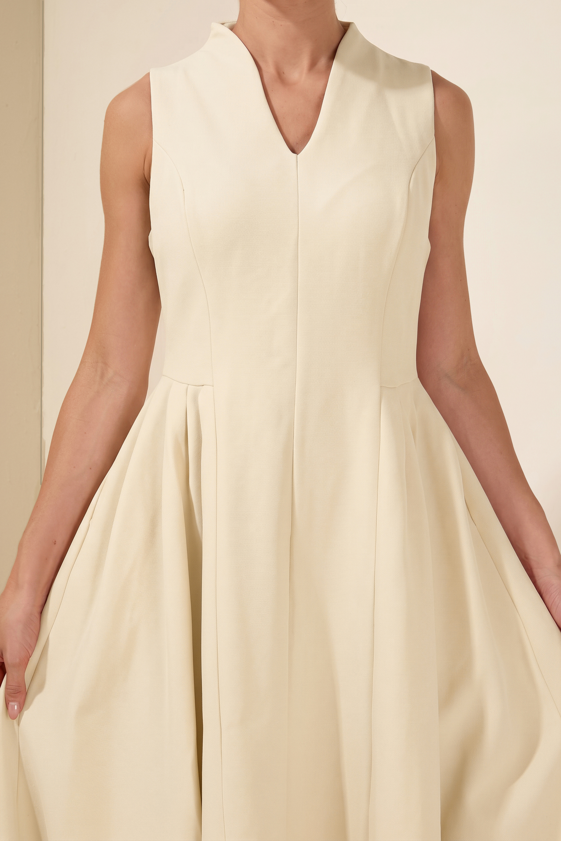 V-Neck Ruched Midi Dress With Cape