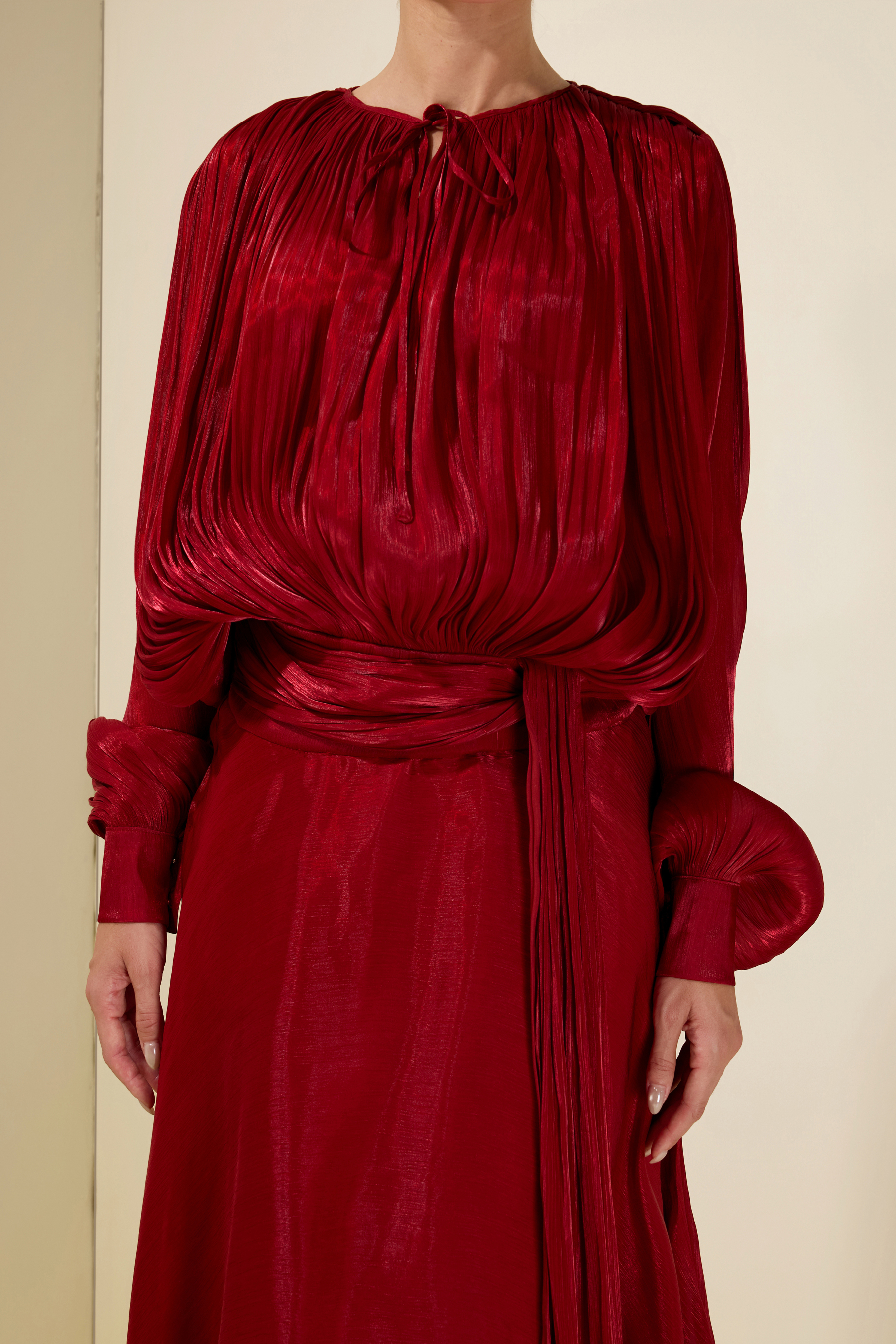 Gathering Long Sleeve Irregular Ruffle Midi Dress