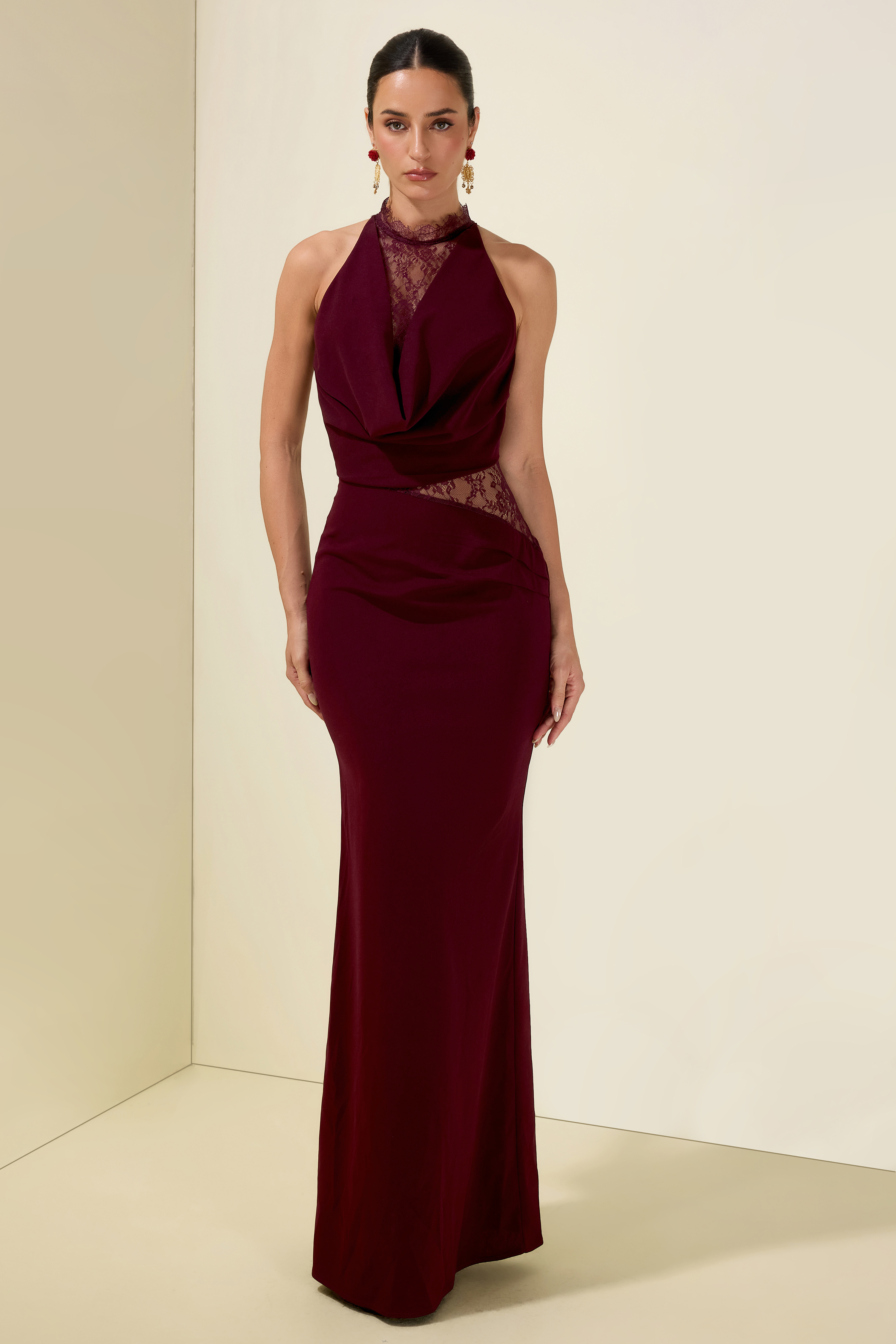 Lace Splicing Jersey See-Through Maxi Dress